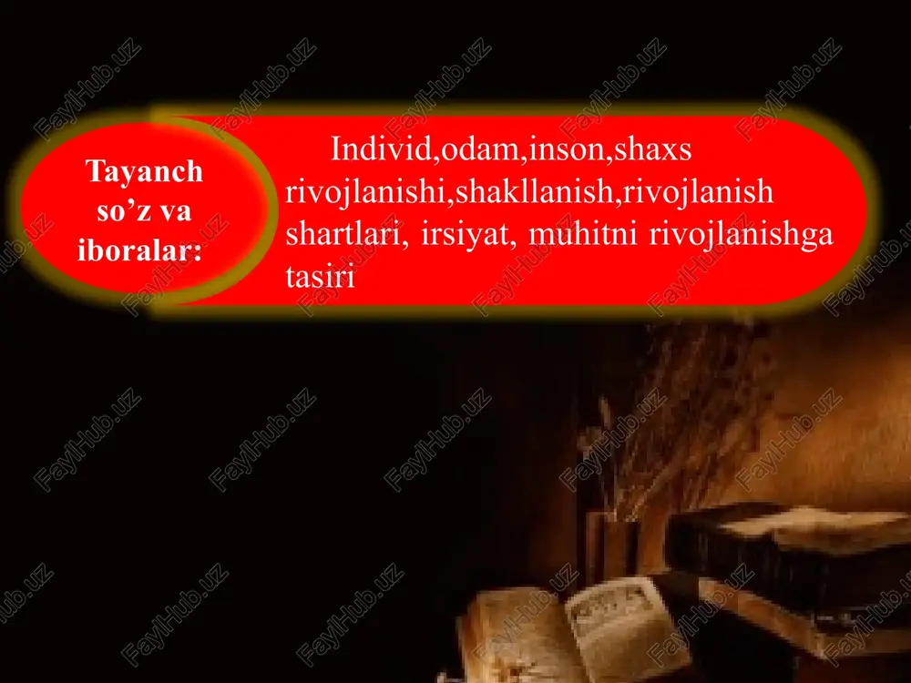 k omil (irsiyat ) ijtimoiy omil (makro muhit mezo muhit mikro muhit) ichki:shaxsni faolligi qiziqishlarini motivlari ijtimoiy muhit va tarbiya faoliyat o‘zi nima? ? faoliyat shaxs tomonidan tabiiy va ijtimoiy hayotni maqsadga muvofiq tashkil etiluvchi kundalik, ijtimoiy yoki kasbiy harakatlarning muayyan shakli, ko‘rinishi. insonning qobiliyati va yoshi u tomonidan tashkil etilayotgan faoliyat mohiyatiga ko‘ra belgilanadi. faoliyat jarayonida inson shaxsi, har tomonlama va bir butun, yaxlit holda rivojlanadi. lekin faoliyatni maqsadga muvofiq amalga oshirishi uchun uni to‘g‘ri tashkil etish lozim. lekin ko‘p holatlarda shaxsning rivojlanishi uchun imkoniyatlar yaratilmaydi, tarbiyalanuvchilarning ijtimoiy mehnat, bilish faoliyatlari cheklangan bo‘ladi. xorij psixologiyasidagi yana bir oqim — bixeviorizm xx asr boshlarida yuzaga kelgan bo‘lib, uning namoyandalari, ong va aqliy qobiliyat nasldan-naslga o‘tib, insonga u tabiatan berilgan, deyiladi. mazkur ta’limot vakili amerikalik olim e.torndaykdir. progmatizm oqimi va uning vakillari d.dpyul, a.kombe ham shaxs rivojlanishini biologik nuqtayi nazarda asoslaydilar. ular rivojlanishni faqat miqdoriy o‘zgarishdan iborat, deb qaraydilar. naslning rolini …