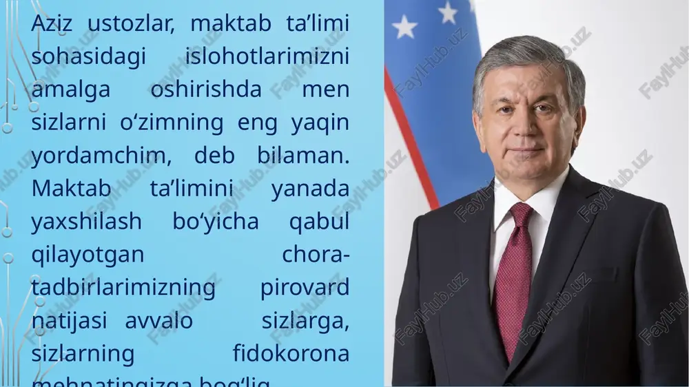 id qarorlari uchun foydali bo‘lishi mumkin o‘quvchilarga o‘z qiziqishlariga ko‘ra fanlar tanlash imkoniyatini berib, ta’lim jarayonida ularning fikr va qarorlariga hurmatni oshiradi variativ darslar orqali o‘quvchilar o‘zlarining ijodiy g‘oyalarini amalga oshirish va yangiliklarni yaratish imkoniyatiga ega bo‘ladi xorijiy davlatlar tajribalari 1961 yilda «bosh yangi bazis» tamoyillari asosida aqsh o‘rta maktablarni islohot qilish boshlangan edi. buning mohiyati shundaki, ingliz tili va adabiyoti (to‘rt yil), matematika (to‘rt yil), tabiiy bilimlar (uch yil), ijtimoiy fanlar (uch yil), kompyuter texnikasi (yarim yil) kabilardan iborat besh yo‘nalishdagi majburiy ta’lim joriy qilindi. xx asrning 80-yillarida majburiy ta’lim hajmini qisqartirish jarayoni yanada chuqurlashtirildi. hatto ayrim maktlablarda bu sohada uch yangi: ingliz tili va adabiyoti, matematika, ijtimoiy bilimlar bazislari asosida ish olib borilmoqda. ta’limning boshqa turlari esa ihtisoslashtirish davrigacha amalga oshiriladigan bo‘ldi. amerikadagi ko‘zga ko‘ringan «found karnegi» pedagogik markazi bu dasturni xxi asr dasturi deb baholamoqda. xorijiy davlatlar tajribalari buyuk britaniyada ta’lim vazirligining tavsiyalariga muvofiq o‘quv rejasi va …