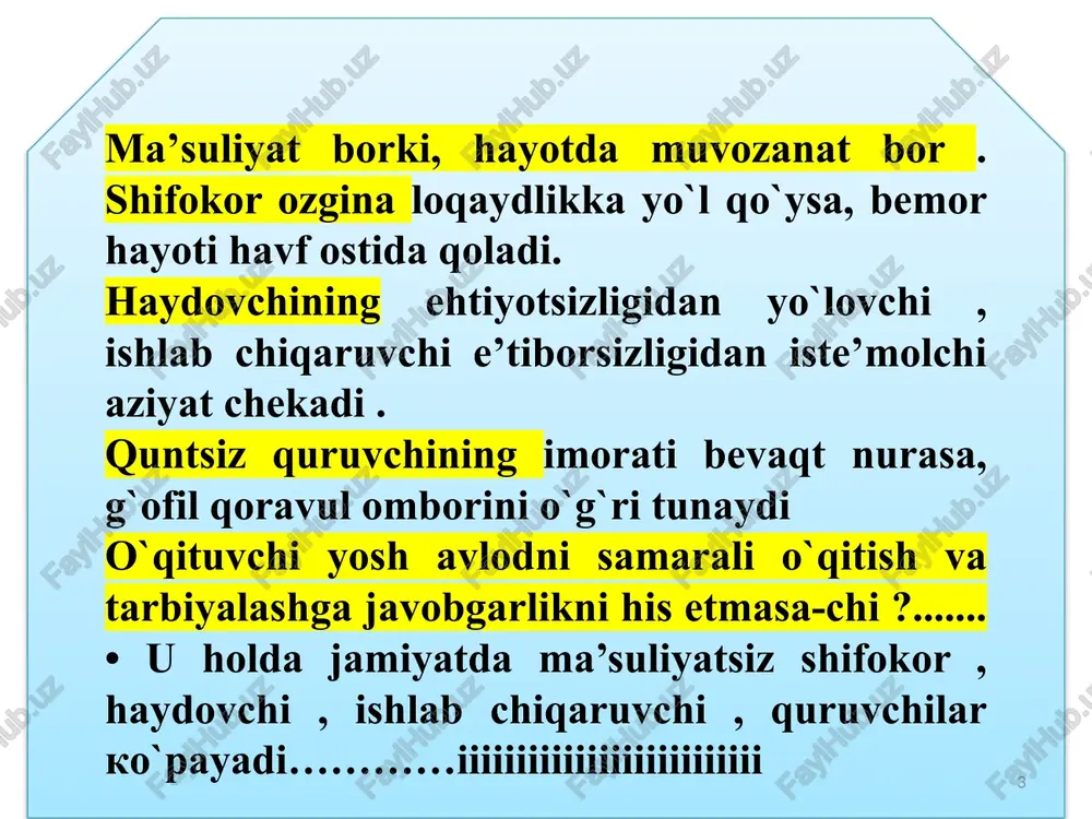 obiliyatga ega bo‘lgan insonlar musiqani sevishadi, ohangni yaxshi his qilishadi, deklamatsiya asosida proza va poeziyani yaxshi o‘qishadi, eshitgan narsasini xotirada saqlaydi, ayniqsa, she’r va qo‘shiqlarni sevib tinglaydi. 4.kinestetik (teri-muskul) qobiliyat. o‘qituvchining o‘z hatti harakatlarini muvofiqlashtirish qobiliyati, harakat ohangini his qilgan holda yo‘naltiradi, vaqtni harakat sur’ati bilan his qiladi, o‘zi uchun maishiy qulayliklarni yarata oladi, hayot marhamatlaridan rohatlanishni biladi. 5.mantiqiy qobiliyat. falsafiy mulohazalar yuritishni, raqamlarni, matematikani, murakkab masalalarni hal qilishni sevadi, sababiyat va oqibat natijalarini tushunish malakasiga ega, voqelikda asosiylikni ikkinchi darajalisidan ajrata oladi; 6. shaxsning ichki qobiliyati. o‘z-o‘zini mukammal bilishi, tushunishi va his qilish qobiliyati, erkin shaxsda ichki qobiliyat mukammal rivojlanadi, irodasi mustahkam, qat’iyatli, har qanday vaziyatda o‘z fikrmulohazasini erkin bayon eta oladi. psixolog olim olga matveeva quyidagi qobiliyatlarni ko‘rsatib o‘tadi: 11 pedagog olim i.p.podlasiy pedagogik qobiliyatning tuzilishini quyidagi tarzda aniqlashtirgan: tashkilotchilik – ta’lim oluvchilarni jipslashtirish, ularning faoliyatini rejalashtirish, jamoaviy ishga jalb etish, yakunlarini chiqarish; diagnostik –o’quv materialini tanlay olish, …