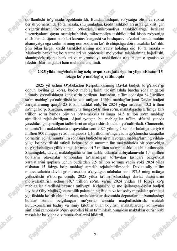 izki, tomonlar uzoq yillardan buyon aloqa sohasida ahamiyatga molik loyihalarni amalga oshirish va innovatsiyalarni joriy etish borasida hamkorlik qilib kelmoqda. jumladan, sentabr oyida o‘tkazilgan “ictweek 2024” haftaligida kompaniyalar o‘zbekistonda ilk bor 5.5g tarmoqlarini ishga tushirdi. uchrashuv yakunlari bo‘yicha tomonlar sun’iy intellekt va katta ma’lumotlar texnologiyalarini joriy etish bo‘yicha loyihani amalga oshirish maqsadida hamkorlik memorandumini imzolashga kelishib oldi. markaziy bank yettita bankka nisbatan jarima sanksiyasi qo‘lladi markaziy bankning bank nazorati qo‘mitasi tomonidan joriy yilning oktabr oyidagi yig‘ilishlarida 32 ta masala ko‘rildi.bu haqda markaziy bank matbuot xizmati xabar berdi. markaziy bank tomonidan o‘tkazilgan o‘rganish va tekshirish natijalarida aniqlangan qoidabuzarliklar uchun 7 ta bank va 2 ta mikromoliya tashkilotiga nisbatan jarima sanksiyasi qo‘llanildi. shuningdek, 2 ta to‘lov tashkiloti va 2 ta to‘lov tizimi operatori tomonidan to‘lov tizimi operatorlari hamda to‘lov tashkilotlari ustav kapitalining eng kam miqdori va tashkiliy-huquqiy shakliga qo‘yilgan talablar bajarilmagani hamda 4 ta tijorat bankida xavfsizlikni ta’minlash va avtomatlashtirilgan bank tizimlarida …