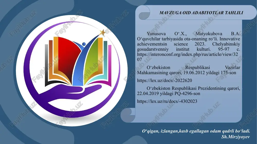 da ushbu shakl "kunduzgi ona" deb nomlanadi. germaniyaning 1990 yildagi bolalar va yoshlarga yordam ko'rsatish to‘g‘risidagi yangi qonuniga ko‘ra, kunduzgi ona o‘zining xarajatlari uchun kompensatsiya va bolalarni parvarish qilish bo‘yicha barcha masalalar yuzasidan konsultativ yordam olish huquqiga ega. shvetsiyada 1982 yilda "oilalar bilan ishlashning aloqa modeli" deb nomlanuvchi milliy xayriya dasturi ishlab chiqilib, hayotga tadbiq etib kelinmoqda. mazkur dasturning mohiyati shundaki, mahalliy ijtimoiy ta‘minot qo‘mitalari qiyin hayotiy vaziyatga tushib qolgan oilalami qo‘llab-quvvatlash uchun turmush shagoiti yaxshi, o‘ziga to‘q oilalami yoki alohida shaxslar ya’ni homiylarni jalb qiladi. homiy bu-hech qanday professional malakaga ega bo‘lmagan oddiy inson, lekin u ijtimoiy himoyaga muhtoj oilalarga yordam berish, qo‘llab-quvvatlashga qodir shaxs. aloqa modelida turli xil toifadagi, ya’ni ajrashgan, spirtli ichimliklar va giyohvand moddalar qabul qiluvchi, imkoniyati cheklangan farzandi bor hamda yosh oilalar bilan ish olib boriladi. fikrlayapmanmi, demak, yashayapman! xorijda ta’lim tizimi rene dekart. 6 yaponiya koreyada farzandiga e’tiborsiz bo‘lsa, surinkali dars qoldirsa, maktabga yubormasa …