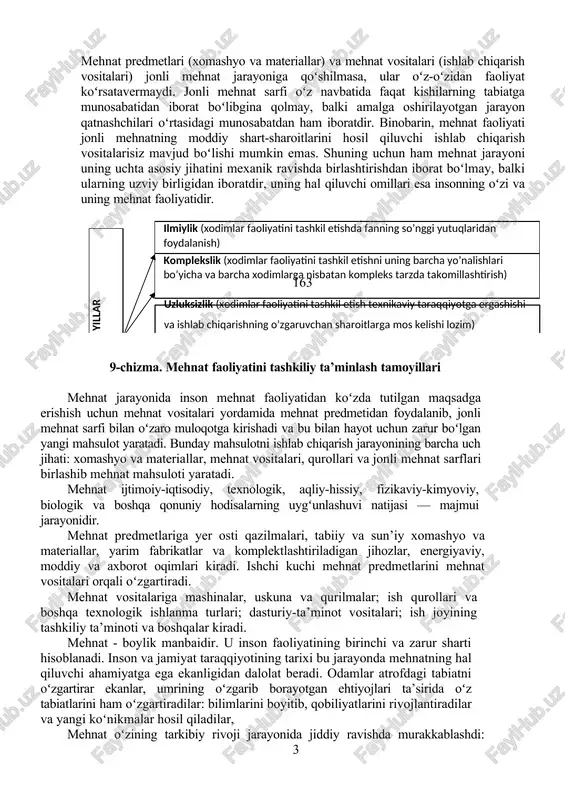 ammometrda aniqlanganda ishning miqdori mehnat sarfining bir qisminigina, yoki aniqroq qilib ayotganda 20 — 30 % ini, ayrim hollarda esa undan ham ancha kam miqdorini tashkil etishi mumkin. bajarilgan ishning miqdorini, jamiyat a’zolari tomonidan mehnatning sarflangan miqdoriga tenglashtirish yoki bir xil oʻlchovda oʻlchash ham notoʻgʻri boʻladi. faoliyag jarayonida mexanik harakatlar qilinib katta hajmdagi ish mikdori bajarilishi mumkin, lekin bu faoliyat inson mehnatining mahsuli boʻlganligi uchun mehnatga nisbatan tor va chegaralangan faoliyatdir. mehnat va ish tushunchasi bir-biri bilan solishtirilganda, ish mehnatning mahsuli degan xulosaga kelamiz. shu bois uning son va sifat koʻrsatkichlarini tahlil qilish mumkin. hatto mehnat va ish soʻzlari ingliz tilida ham oʻz mazmuni bilan har xil ma’noni bildiradi. masalan, ish soʻzi (inglizcha “work”) kishining intilishi va harakati ma’nosini emas, balki muayyan natija sifatida tushuniladi. mehnat deyilganda esa (inglizcha “job”) konkret natijadan qatiy nazar insonning xarakati, intilishi va energiya sarflashi kabi faoliyatlari tushuniladi. inson kuch-quvvatining sarflanish darajasi faoliyat turiga va …