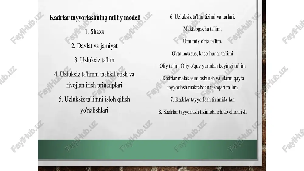 oqda. mamlakatda bu ko‘rsatkichni 2026-yilgacha 80 foizga, 2030-yilga borib, 100 foizga yetkazish reja qilingan. 2024-yil 1-yanvar holatida respublikada jami 29 420 ta maktabgacha ta’lim tashkiloti faoliyati yo‘lga qo‘yilgan bo‘lib, ularning 6 589 tasi davlat va 22 822 tasi nodavlat (833 ta xususiy, 20 676 ta oilaviy va dxsh asosidagi 1313 ta nodavlat mtt) maktabgacha ta’lim tashkilotlaridir. maktabgacha yoshdagi 2,9 mln. nafar bolalardan 2,1 mln. nafari yoki 71,8% bolalar maktabgacha ta’limga qamrab olingan bo‘lsa, ularning 647 655 nafarini (90%) 6 yoshli bolalarni tashkil etmoqda. ushbu bolalarning: 186 881 nafari - majburiy bepul bir yillik boshlang‘ich ta’limga tayyorlov guruhlariga; 256 131 nafari - to‘liq kunlik tayyorlov guruhlariga; 80 230 nafari - qisqa muddatli tayyorlov guruhlariga qamrab olindi. 123 998 nafari - turli yoshdagi guruhlarga; 415 nafari - mobil guruhlarga qamrab olindi. so‘nggi yillarda bolalar bog‘chalari soni 8 barobar oshib, 38 mingtaga, qamrov esa 27 foizdan 76 foizga yetdi. 9-modda. umumiy o‘rta va …