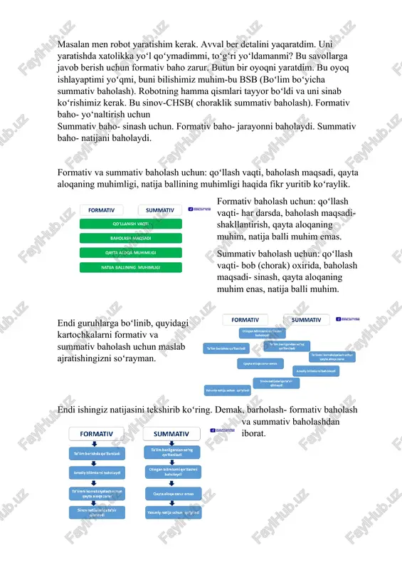 o‘quv topshiriqlari – o‘quvchilardan o‘rganilgan matematik masalani yechishda mavzuga oid qonun va qonuniyatlar, xossalar va formulalarni qo‘llash, berilgan topshiriqlarga mos usullarni tanlash, tahlil qilish, taqqoslash, qiyoslash, bir nechta qonun va qonuniyatlarni bir vaqtda qo‘llab, umumlashtirish va xulosa yasashni talab qiladi. mulohaza darajasi intellektual darajadagi topshiriqlar o‘zlashtirilgan bilim, ko‘nikma va malakalarni notanish vaziyatlarda qo‘llash, tahlil qilish, sintezlash, qiyosiy taqqoslash, qonun va qonuniyatlarni qo‘llab, umumlashtirishni talab qiladi. summativ baholash topshiriqlarining ballari taqsimoti quyidagicha: bilish koʻnikmasini baholaydigan topshiriqlar yigʻiladigan ballning 15%, qoʻllash-70% va mulohaza yuritish-15% ini tashkil etadi. guruhlarga topshiriqlar beriladi. ular bu topshiriqlar qaysi guruhga mansubligini aniqlashlari soʻraladi. 1.yer – quyosh atrofida aylanuvchi sayyoralardan biri. quyosh atrofida aylanayotgan sayyoralarning yana 2 tasining nomini yozing 1. 2. plastik mashinaning yuqori qismiga magnit yopishtirildi. mashina oldinga harakat qilishi uchun magnitni qaysi holatda ushlash kerak? javobingizni asoslang. 3. davron bog‘idagi ‘rgimchaklarni yo ‘qotmoqchi. malik unga o‘rgimchaklar atrif olamga foydali ekanini va bu ish noto ‘g …