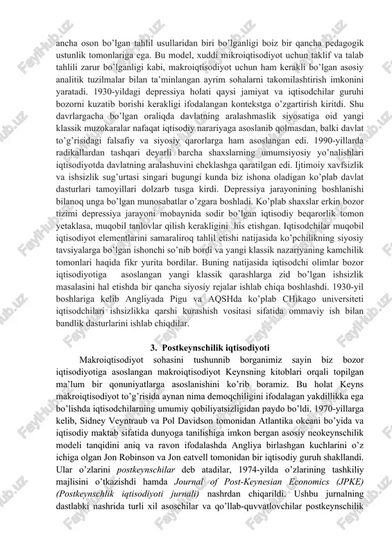 gi atamasi iqtisodiy atamalarning asosiy qismlaridan biriga aylandi va har bir iqtisodchi talaba keynsning bu modelini o’rganib chiqishiga to’g’ri keldi. lekin shu narsa qiziqarliki, keynchilik iqtisodiyotida keltirib o’tilgan ushbu model hamda monetar va fiskal siyosat ko’rinishlari keynsning biror bir kitobida uchramaydi. umumiylik nazariyasida monetar va fiskal siyosatni qo’llash jarayonlari keltirib o’tilmagan. nega bunday bo’lsa, multiplikatsion model (algebraik va geometrik) 1950-yillardagi makroiqtisodiy bahs-munozaralarga sabab bo’lgan markaziy model sanaladi? buning asosiy sababi u muqobillikka qaraganda zamonaviy reallik tushunchasini aniq aks ettira oldi. ammo bu yerda boshqa omillar ta’siri ham mavjud edi. keynchilik iqtisodiyotining samaradorligi to’g’risidagi dastlabki siyosiy muzokaralar fiskal siyosatga qaratilgan edi (urush davridagi hukumat budjeti defitsiti g’arb dunyosi mamlakatlarini kutilmaganda depressiyadan chiqarib yubordi). multiplikatsion model fiskal siyosat oqibatlarini o’zida aks ettirib, keynchilik modeli sifatida nom qozondi. taxmin qilishimiz mumkinki, bu modelni birinchi marta ishlab chiqishda va uzoq muddat davomida qo’llashda sotsiologik sabablar ham muhim o’rin egallagan. haqiqat uchun zaruriylik soha ehtiyojlaridan, …