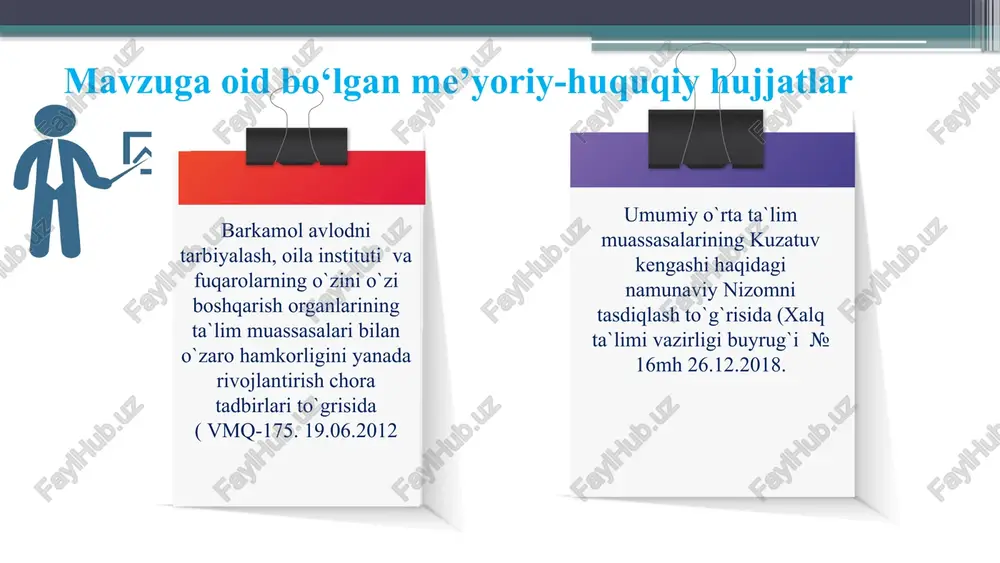 o'tkazish ota-onalar uchun maktab boshqaruvida ishtirok etishning ahamiyati, usullari va natijalari haqida maxsus seminar va treninglar tashkil etish direktor va mmibdo` sentabr-oktabr ota-onalarning maktab bilan hamkorligi kuchayadi. 2 ota-onalar kengashi faoliyatini qonuniy asosda mustahkamlash ota-onalar kengashi faoliyatini tartibga soluvchi huquqiy hujjatlar ishlab chiqish va qabul qilish. (kuzatuv kengash nizomi bo`yicha taklif tayyorlash) direktor oktabr normativ hujjat tuziladi 3 hamkorlik dasturlarini ishlab chiqish maktab va ota-onalar o'rtasida hamkorlik dasturlari ishlab chiqish va ularni amaliyotga tatbiq etish. direktor doimiy tarzda samarali boshqaruv yo`lga qo`yiladi chora-tadbirlar rejasi t/r muammo amalga oshitish mexanizmi ma’sullar muddati natija 1 monitoring va baholash tizimini joriy etish ota-onalar kengashi faoliyatining samaradorligini baholash va monitoring qilish tizimini joriy etish. direktor va mmibdo` doimiy tarzda samarali boshqaruv yo`lga qo`yiladi 2 ota-onalar bilan muloqotni kuchaytirish ota-onalar bilan muloqotni kuchaytirish maqsadida onlayn va oflayn muloqot vositalarini rivojlantirish. direktor va mmibdo` doimiy tarzda ota-onalarning maktab bilan hamkorligi kuchayadi . chora-tadbirlar rejasi image2.png image3.png …