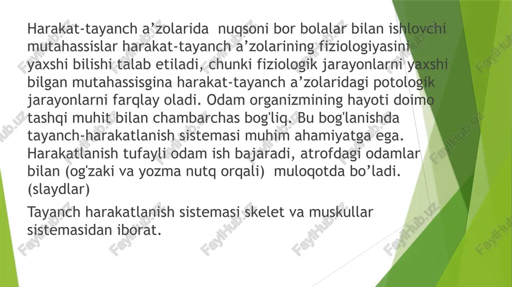 ziy zaiflashish nima? markaziy zaiflashish ko‘pincha harakatni cheklashga olib keluvchi harakatlanish muskulini boshqarishga salbiy ta’sir ko‘rsatuvchi qobiliyatsizlikdir. masalan serebral falajlik, artritlar, paralich, biror a’zoning yo‘qligi va bir yoki undan ko‘p a’zolar vazifasi pasayishini o‘z ichiga oladi. markaziy zaiflashuvi bo‘lgan ko‘pgina bolalar boshqa bolalar (kattalar) bilan ijtimoiy muloqotdagi qiyinchiliklarga ham duch kelishadi, ayniqsa aqliy va nutq rivojlanishida bu juda katta ta’sir ko’rsatadi. harakatning susayishi nima? harakatchanlik bir necha holatlarda susayishi mumkin. ba’zilari doimiy, ba’zilari vaqtinchalik tabiatga ega. bular o‘z ichiga serebral falajlik, artritlar, mushak distrofiyasi, xotira yo‘qolishi va parkinson kasalliginingning o‘smirlarga xos turlarini oladi. jarohatlar ham harakatchanlikka doimiy va vaqtinchalik salbiy ta’sir ko‘rsatishi mumkin. serebral falajlik serebral falajlik rivojlanishning ilk bosqichlarida miyaning harakatlanishni nazorat qiluvchi qismlariga jarohat yetishi sababli kelib chiqadi. ko‘p holatlarda bu jarohat ho’iladorlik davrida ro‘y beradi. ba’zan tug‘ruq jarayonida va chaqaloqlik davridagi miya jarohatlari (kislorod yetishmovchiligi sababli asfiksiya ya’ni bo‘g‘ilish, meningit, bosh qismining lat yeyishi yoki chayqalishi)da ro‘y …
