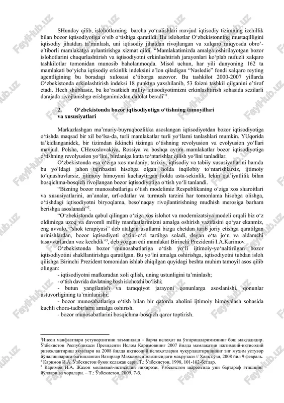 dek, narxlarni erkinlashtirishda ayrim turdagi xom ashyo va mahsulot narxlari bilan aholi va korxonalar daromadlari o‘rtasidagi tenglikka erishishga harakat qilinadi. narxlar islohoti boshlangandan 1994 yilgacha hamma turdagi xom ashyo va mahsulotlar bo‘yicha erkin narxlarga o‘tildi, barcha iste’mol mollari narxi ustidan davlat nazorati bekor qilindi. isloh qilishning dastlabki bosqichida (1992 yil) keng doiradagi ishlab chiqarish-texnik vositasi bo‘lgan mahsulotlar, ayrim turdagi xalq iste’mol mollari, bajarilgan ishlar va xizmatlarning kelishilgan narxlari va tariflarga o‘tildi. aholini himoyalash maqsadida cheklangan doiradagi oziq-ovqat va sanoat tovarlari narxlarining chegarasi belgilab qo‘yildi. narxlar islohotining ikkinchi bosqichida (1993 yil) kelishilgan ulgurji narxlarni davlat tomonidan tartibga solish umuman to‘xtatildi. narxlarni erkinlashtirishning uchinchi bosqichida (1994 yil oktyabr-noyabr) xalq iste’mol mollari asosiy turlarining narxi erkin qo‘yib yuborildi. shunday qilib, iqtisodiyotni isloh qilishning birinchi bosqichi narxlarni to‘liq erkinlashtirish bilan tugadi. iqtisodiy islohotlarni amalga oshirish boshqarishning tegishli tizimini yaratishni talab qiladi. shunga asosan respublikada butun iqtisodiyotni, tarmoqlar va hududlarni boshqarishning eng maqbul va hozirgi …