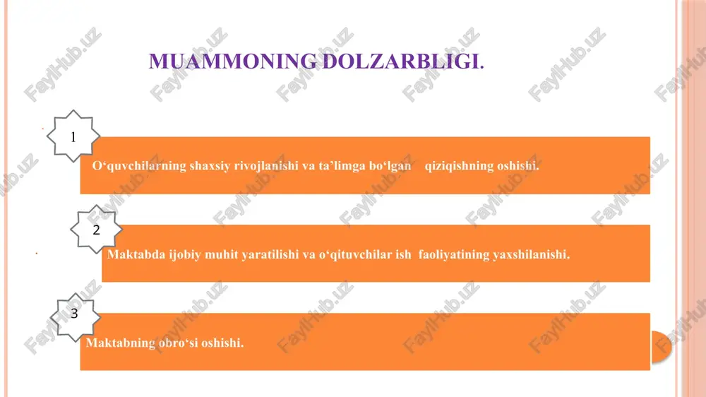 chilari jamiyatga qanday foydali bo‘lishni o‘ylaydilar. o‘rta maktabda “munosib hayot kechirish zarurligini anglash to‘g‘risida”gi fanlar o‘quv dasturiga kiritiladi.yapon maktablarida ruchka o‘rniga qalam ishlatiladi.o‘qituvchilarga professional rivojlanish uchun ko‘plab imkoniyatlar taqdim etadi, bu esa ularning o‘quvchilar bilan samarali ishlay olish qobiliyatini oshirishga yordam beradi maktabda –psixolog o‘quvchilar bilan faoliyatni kuning qaysi vaqtida amalga oshirishi lozimligi to‘grisida aniq ko‘rsatma ishlab chiqilsa. qiyosiy tahlil № o‘zbekistonda xorijda taklifim 2 psixologik treninglarda o‘quvchilarning ruchka yoki qalamdan foyalanishi to‘g‘risida cheklov yo‘q. bu,treningning turi, o‘qituvchi va o‘quvchilarning shaxsiy imtiyozlariga bog‘liq bo‘lishi mumkin.ba’zi psixologlar ruchkadan foydalanishni afzal ko‘rishadi, chunki bu qo‘l-miya hamkorligini rag‘batlantiradi va ma’lumotni yaxshiroq yodda saqlashga yordam beradi. boshqalar esa qalamdan foydalanishni afzal ko‘rishadi, chunki u yumshoqroq va yozishda ko‘proq qulay bo‘ladi degan g‘oyani ilgari so‘radilar buyuk britaniyao‘quvchilar qo‘lda yozishni o‘rganish uchun qalam va qog'ozdan foydalanadilar. chunki bu psoxologlarning talabi va tavsiyasi.ruchka ishlatish yosh bolaning ruhiyatiga salbiy ta’sir qilishi mumkin,sababi xato qilib qo‘ysa ruchkani o‘chirib bo‘lmaydi,bu …