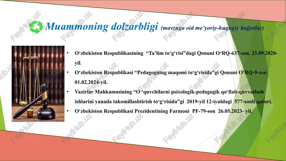 logik madaniyati va yondashuvini ko’zga tashlanmayotgani (kadrlarning salohiyati) aqsh boshqaruv sohasida psixologik faoliyatni amalga oshirish uchun kamida magistrlik darajasi. psixologlarning o‘qitish tizimi o‘quv dasturlarini va ularni salohiyatini oshirish tizimini zamonga moslash. rossiya bu talab yanada qattiqroq – psixolog doktorantura darajasi. 2. psixologning xonasi ish faoliyatiga to‘liq moslashtirilmagan mediatsiya xizmatining yo‘lga qo‘yilganligi germaniya davlatida psixolog xonasi 15-20 kishi sig‘imid bo‘lishi va “psixologik simulyatsiya” labaratoriyasini tashkil qilish 3 boshqaruv psixologiyasida rahbar va o’qituvchilar hamkorligining sustligi angliyada-psixologlar va maktab o‘qituvchilarining konsensus kengashlari tashkil qilingan maktab o‘qituvchilarining dars berish faoliyatiga va o‘quvchilar bilan ishlashiga ko‘maklashuvchi “step by step” tamoyili asosida psixologik yordam markazini tashkil qilish qiyosiy tahlil etilganligi. qiyosiy tahlil etilganda xulosa maktabda psixologik xizmat ko‘rsatishni rivojlantirish orqali o‘quvchilardagi, jamoa a‘zolaridagi ruhiy zo‘riqishlar xavfi kamayadi, konfliktlarni oldi olinadi. maktabda psixologik xavfsiz muhitni shakllantirish o‘quv jarayonining samaradorligini oshiradi. o‘quvchilarning o‘qishga rag‘batini oshiradi , o‘qituvchilarning kasbdan qoniqish hissini paydo qiladi. rahbarning pedagodlar jamoasini boshqarishda, ularning o‘zaro …