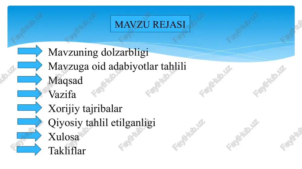 uchun joy ajratib maktab hisobidagi mablag‘ni ham ko‘paytirishga erishiladi amaliyotga bog‘lab o‘tadigan fanlarni amaliyot bilan o‘tilishini nazoratini qilish laboratoriya xonalardagi jixozlarni yaxshi saqlanishini yo‘lga qo‘yish kerak. maktab ichki dezayniga alohida e’tibor kerak. takliflar maktab binosi hamda resurslaridan to‘g‘ri foydalanib maktablarda darslarni xona (kabinet)li sistemaga o‘tkazish kerak, natijada bolalar bir xillikdan chekinadi darslarni sifati oshadi. budjetni rejalashtirish; binolarni ta’mirlash uchun budjetni ishlab chiqish va muntazam texnik xizmat ko‘rsatish, ta’mirlash va modernizatsiya qilish uchun mablag‘larni ajratish xavfsizlik choralari yong‘in signallari, favqulodda chiqishlar, birinchi yordam to‘plamlari va xavfsizlik tizimlari kabi xavfsizlik choralarini qo‘llash va muntazam ravishda ko‘rib chiqish № muammo muammoning yechimini amalga oshirish mexanizmi mas’ullar muddati natila 1 ta’mirga ehtiyoji bo‘lgan binolar muammoli vaziyatga yechim topishda faqat direktor va o‘qituvchi emas, hokimiyat, mahalla hamda tuman boshqarmalari hamkorligida ishlashga harakat qilinadi. maktab direktori, xo‘jalik ishlari bo‘yicha direktor o‘rinbosari, mutasaddilar doimiy birdamlikda ishlash birgalikda ishlaganda yaxshi natijaga erishiladi, barcha muammoga yechim topiladi 2 maktab …