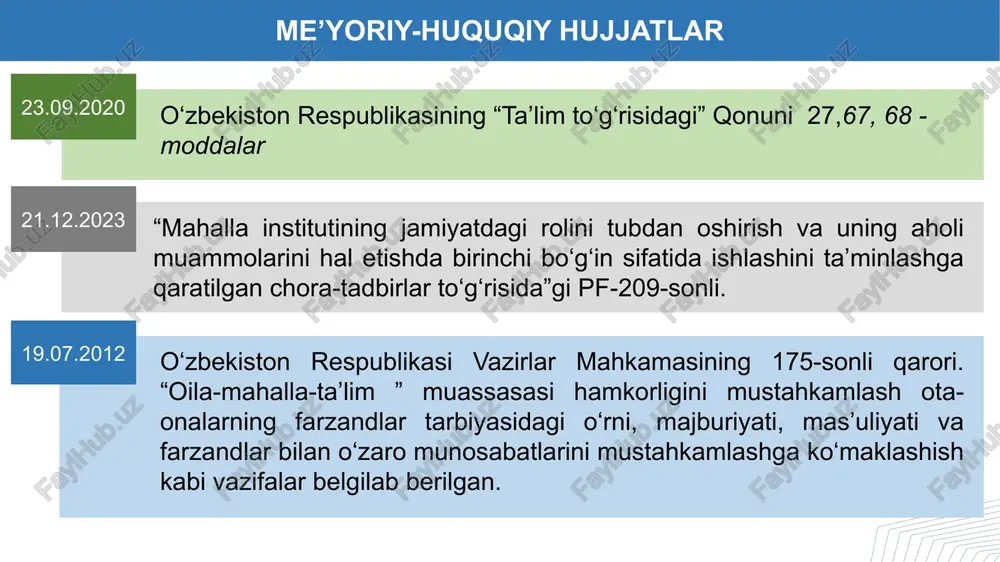 aholash va takomillashtirish korporativ hamkorlik mahalliy biznes uyushmalari bilan hamkorlik qiladi va kasbga yo‘naltiradi qo‘shimcha ta’lim markazlari bilan hamkorlik (juku) o‘quvchilarning akademik ko‘nikmalarini oshirish va imtihonlarga tayyorgarlik ko‘rish imkonini beradi amerika qo‘shma shtatlari tajribasi 3 xususiy sektor hamkorligi charter maktablar va staem dasturlari uchun texnologiya kompaniyalari bilan hamkorlik 2 ota-onalar va o‘qituvchilar assotsiatsiyasi (pta) maktab hayotida faol ishtirok etadi va moliyaviy yordam ko‘rsatadi 1 maktab okruglari (school districts) mahalliy darajada maktablarni boshqaradi va jamoa vakillari tomonidan saylanadigan maktab kengashini saylashadi 4 hamjamiyat tashkilotlari maktabdan tashqari dasturlar va ko‘ngillilik dasturlarini amalga oshiradi 5 oliy ta’lim muassasalari bilan hamkorlik o‘qituvchilarni tayyorlash va malakasini oshirish 6 federal va shtat hukumati roli tashabbusli dasturlarni moliyalashtirishtiradi qiyosiy tahlil xorij tajribasi o‘zbekistondagi holat takliflar fransiyada: desentralizatsiya, maktab kengashlari orqali mahalliy hamjamiyat ishtiroki ta’minlanadi. markazlashgan boshqaruv tizimi, maktabgacha va maktab ta’limi vazirligi va uning hududiy bo‘linmalari orqali nazorat qilinadi. kuzatuv kengashlarini kuchaytirish, ularga ko‘proq vakolatlar berish, mahalliy …
