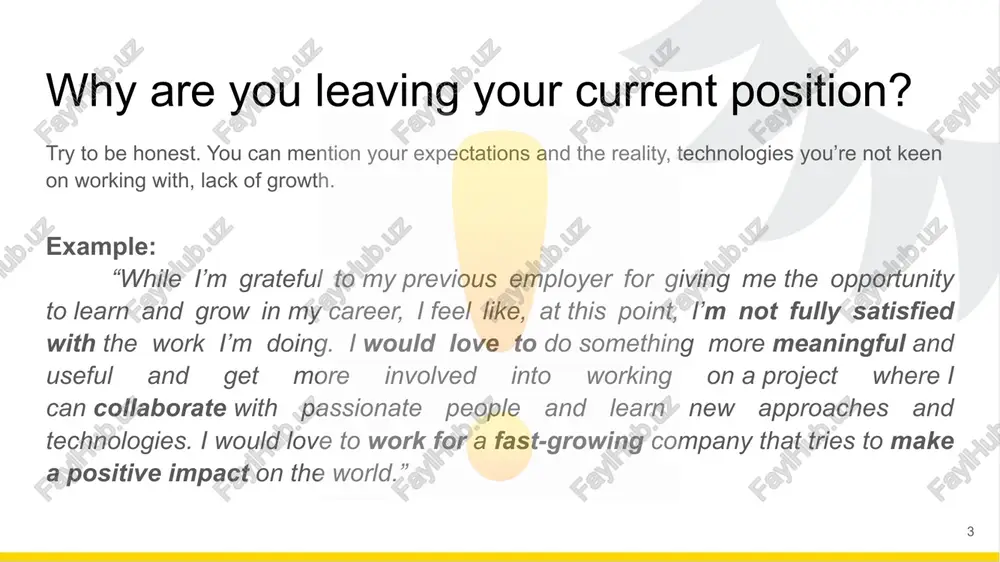 guage or what you’ve learned thanks to this experience. example: “it was really challenging working with this individual, but what it taught me was empathy, because it made me think about what his challenges were. it really taught me to take the time to find out what he was going through and understand why we had this communication issue.” 11 what is your dream job? make sure your interview answer is related to the position you are interviewing for and reassures the interviewer of your commitment and enthusiasm. make reference to the requirements of the job at hand and to aspects of the job that appeal to you. you can also focus on the company and industry in question. avoid specific job titles when answering this tricky interview question. keep the focus on the responsibilities and skills of the position and the type of company culture that appeals to you. …