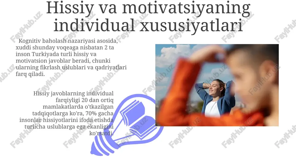 zini samaradorlik oʻz-oʻzini samaradorlikni oshirish uchun qoʻllaniladigan ba'zi texnikalar, masalan, maqsadlarni aniqlash va ularga erishish strategiyasini ishlab chiqish, shaxsning london kabi yirik shaharlarda ham muvaffaqiyatga erishish imkoniyatini 15% ga oshirishi mumkin. oʻzbekistonning ayrim hududlarida oʻtkazilgan tadqiqotlar shuni koʻrsatdiki, oʻz-oʻzini samaradorlik hissi kuchli shaxslarning muvaffaqiyatga erishish ehtimoli 25% ga yuqori. qadriyatlar va maqsadlar maqsadlarni aniqlashda smart maqsad qo'yish usuli (specific, measurable, achievable, relevant, time-bound) 80% muvaffaqiyatga erishish ehtimolini oshiradi, deyiladi aqsh tadqiqotlarida. o'zbekistonning 15 viloyatida o'tkazilgan so'rovnomalar shuni ko'rsatdiki, shaxsiy qadriyatlar va uzoq muddatli maqsadlar o'rtasida kuchli ijobiy korrelyatsiya mavjud. motivatsiyaning turlari 01 02 motivatsiyaning 3 turi mavjud: ichki (masalan, o'z-o'zini rivojlantirishga intilish), tashqi (masalan, mukofot olish istagi) va ijtimoiy (masalan, jamoa maqsadlariga erishish uchun 10 kishilik guruhdagi o'z hissasini qo'shish). sales 1st qtr 2nd qtr 100 0 sales 1st qtr 2nd qtr 100 0 intrinsic va extrinsic motivatsiya tashqi motivatsiya, pul mukofoti yoki maqtov kabi tashqi omillarga bog'liq bo'lib, o'rtacha …
