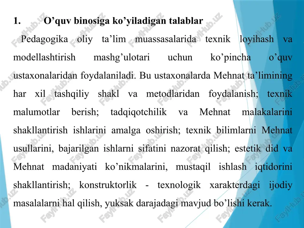 ntlar, boltlar, skrepkalarning xarakterli xususiyatlari, ularning vazifalarini bilib oladilar skobalar qog‘oz, karton, gazlama va boshqalardan detallarni biriktirish uchun mo‘ljallangan. ular yupqa sim va tunuka yo‘llardan tayyorlanishi mumkin. sim skobalar materialdan qadab o‘tkazilgach ichkariga egiladi, tunuka skobalar ikki tomonga yoyiladi. 6. konstruktorlik ishlari ko‘pchilik texnik o‘yinchoqlar va modellarni o‘quvchilar «konstruktor-mexanik», «kichik konstruktor», «konstruktor-o‘quvchi» bolalar to‘plamlaridan tayyorlaydilar. konstruksiyalashtirish va texnik modellashtirish uchun bolalar to‘plami detallari va asboblari 7. qurilish mashinalarini modellashtirish kuzatishlar jarayonida birinchi sinf o‘quvchilari traktor, avtomobil, ekskavator vazifasi va tuzilishi bilan tanishadilar. bolalar traktor, avtomobil, ekskavator model va maketlarini turli materiallar: qog‘oz, karton, loy, konstruktor detallaridan tayyorlash mumkinligini bilib oladilar (6-rasm). birinchi sinf o‘quvchilariga traktor, avtomobil, ekskavator modellarini kuzatish va savollarga javob berish topshirig‘i beriladi: traktor, avtomobil, ekskavatorlar qaysi ishlarni bajaradi? bu mashinalar qaysi asosiy qismlardan tuzilgan? avtomobil traktordan nima bilan farq qiladi? traktorlarning qaysi rusumlarini bilasiz? avtomobilning qaysi rusumlari sizga ma’lum? traktor, avtomobil, ekskavatorni kim boshqaradi? adabiyotlar ro'yxati 1.o’zbekiston …