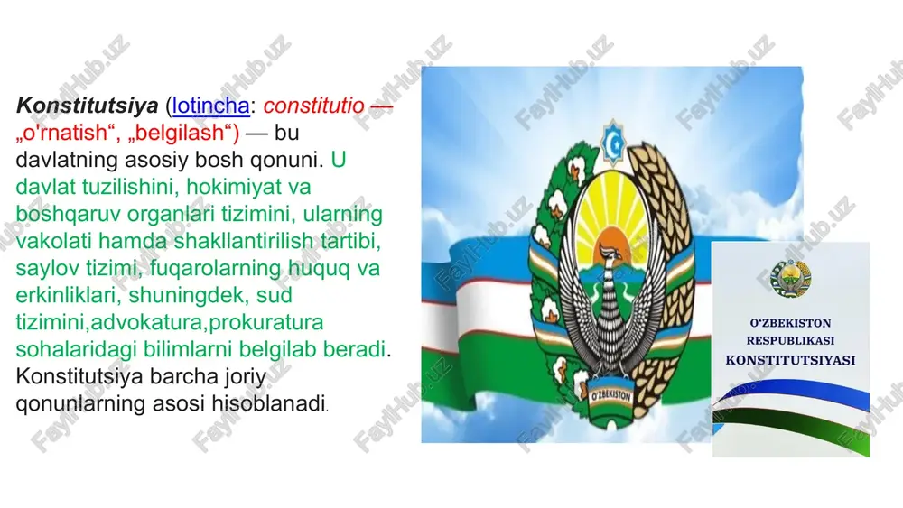 rendumi natijalariga koʻra hamda uning asosida 2003-yil 24-aprelda qabul qilingan qonuniga muvofiq, konstitutsiyaning xviii, xix, xx, xxiii boblariga oʻzgartirishlar va qoʻshimchalar kiritilgan; 2007-yil 11-apreldagi qonun bilan konstitutsiyaning 89-moddasiga, 93- moddasining 15-bandiga, 102-moddasining ikkinchi qismiga tuzatishlar kiritilgan; 2008-yil 25-dekabrda qabul qilingan qonun bilan konstitutsiyaning 77-moddasi birinchi qismiga oʻzgartish kiritilgan; 2011-yil 18-aprelda qabul qilingan qonun bilan konstitutsiyasining 78, 80, 93, 96 va 98-moddalariga oʻzgartish va qoʻshimchalar kiritilgan; 2011-yil 12-dekabrda qabul qilingan qonun bilan konstitutsiyaning 90-moddasi ikkinchi qismiga tuzatish kiritilgan; 2014-yil 16-aprelda qabul qilingan qonun bilan konstitutsiyaning 32, 78. 93, 98, 103 va 117-moddalariga oʻzgartish va qoʻshimchalar kiritilgan; 2017-yil 6-aprelda qabul qilingan qonun bilan konstitutsiyaning 80, 81, 83, 93, 107, 110 va 111-moddalariga oʻzgartish va qoʻshimchalar kiritilgan; 2017-yil 31-mayda qabul qilingan qonun bilan konstitutsiyaning 80, 93, 108 va 109-moddalariga oʻzgartish va qoʻshimchalar kiritilgan; 2017-yil 29-avgustda qabul qilingan qonun bilan konstitutsiyaning 99 va 102-moddalariga oʻzgartish va qoʻshimchalar kiritilgan; 2018-yil 15-oktabrda qabul qilingan qonun bilan …
