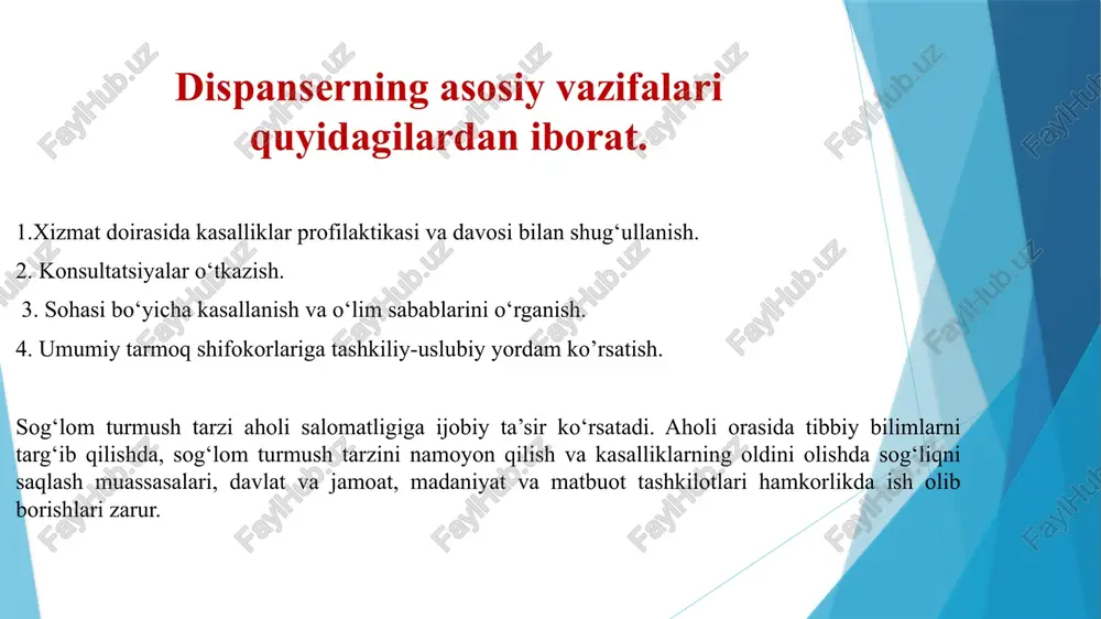 – 20 haftasida respublika ixtisoslashtirilgan ona va bola salomatligi ilmiy-amaliy tibbiyot markazining "ona va bola skrining bo'limi"ning hududiy filiallarida ikkinchi bosqichdagi prenatal tekshiruvlardan o'tkaziladi. bunda ayol hududiy skrining markaziga poliklinikadan yo'llanma va avvalgi prenatal ultratovush tekshiruvlari natijalari aks etgan tibbiy kartasidan ko'chirmani olib boradi. ikkinchi bosqichdagi prenatal skrining tekshiruvi natijasida homilador ayolga tibbiy-genetik xulosa beriladi. homilada tug'ma rivojlanish nuqsonlari va irsiy (xromosom) kasalliklar mavjud bo'lganda homilador ayol tibbiy-genetik xulosa bilan tegishli poliklinikaga yuboriladi. ushbu tibbiy-genetik xulosa ko'rib chiqish uchun tuman (shahar) ko'p tarmoqli markaziy poliklinikalarining tibbiy-maslahat komissiyasiga taqdim etiladi. komissiya homilador ayol va uning yaqin qarindoshlariga prenatal skrining tekshiruvlari natijalari to'g'risida, homilada mavjud tug'ma rivojlanish nuqsonlar borligi, tug'ilgandan so'ng chaqaloqning sog'lig'i va hayotiga ta'siri, davolash usullari va ular bilan bog'liq xavf-xatar darajasi, qo'llash mumkin bo'lgan tibbiy muolajalar va ularning oqibatlari hamda davolash natijalari haqida to'liq axborot beradi. shundan keyingina homilador ayol va uning yaqin qarindoshlari o'zlari ma'qul deb topgan qarorni …