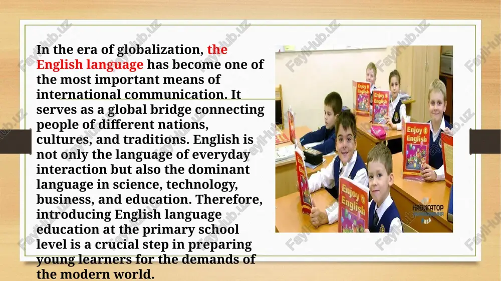 mosphere are crucial for maintaining students’ interest and confidence in learning english. in conclusion, modern methods and approaches in teaching english to young learners provide opportunities for effective, engaging, and meaningful learning. they not only improve language proficiency but also foster creativity, cooperation, and lifelong interest in learning foreign languages. 3.learning a foreign language, particularly english, at an early age plays a significant role in shaping a child’s overall development. during childhood, the brain is highly flexible and capable of absorbing new information quickly and efficiently. introducing english in the early stages of education not only enhances linguistic ability but also contributes to intellectual, emotional, and social growth. early english learning improves memory, attention, and problem-solving skills. children who learn english from a young age often develop stronger cognitive abilities compared to those who start later. moreover, studying english helps improve creativity and imagination, as learners are exposed to new …