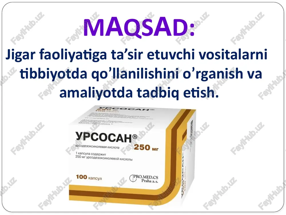 iklarida vitaminlar keng qo'llanadi, chunki jigar zararlanganda butun moddalar almashinuvi bilan birga vitaminlar almashinuvi ham izdan chiqadi, vitaminlar yetishmovchiligi paydo bo'ladi. vitamin a —retinol gepatitning xolestatik, axiliya bilan o'tadigan turlarida qo'llanadi, chunki bunday kasalliklarda jigarning karotinni vitamin a ga aylantirish xususiyati izdan chiqadi. jigarning surunkali kasalliklarida tiamin va boshqa vitamin b turlari kamayib ketadi, dnk hosil bo'lishi— regeneratsiya jarayonlari izdan chiqadi, shuning uchun bu kasalliklarda tiamin, piridoksin, pantotenat kislota, foli kislota qo’llanadi. vitamin b12 asosan jigarda to'planadi, jigar kasalliklarida gepatotsit oqsillari vitaminlarni bog’lash xususiyatini yo'qotadi, shuning uchun vitamin b12 gepatitlarda, ayniqsa, surunkali gepatitlarda va jigar sirrozida keng qo’llanadi. askorbinat kislota uglevodlar almashinuvini, qon ivishini, qon tomirlar o'tkazuvchanligini boshqaradi, steroid gormonlar hosil bo'lishini, jigar fermentlarini rag'batlantiradi, shu tufayli jigarning zararsizlantiruvchi va regenerativ faoliyatini oshiradi. o'tkir va surunkali gepatitlarni davolashda keng qo’llanadi. jigarning oqsillar faoliyatini oshirish uchun surunkali gepatitlarda va jigar sirrozida anabolizantlar — nerabol, nerabolil, retabolil qo’llanadi, ular jigarda oqsil hosil …