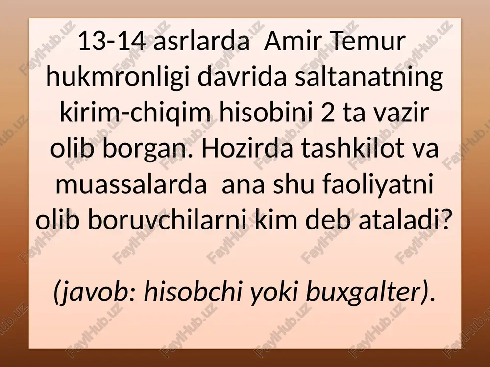 arur: botanika, tabiat, zoologiya bosh sahifaga bo’limga chiqish mehnatdarsi.zn.uz muallif odam odam inson bilan munosabatda bo’lish talab etiladigan mehnat faoliyati bosh sahifaga tarbiyachi; o’qituvchi; shifokor; psixolog chiqish mehnatdarsi.zn.uz muallif tarbiyachi maktabgacha ta’lim muassasalarida tarbiyachi qaysi fanlarni chuqur o’rganish zarur: adabiyot, ona tili, tarix bosh sahifaga bo’limga chiqish mehnatdarsi.zn.uz muallif o’qituvchi maktabda o’quvchilarga ta’lim beruvchi qaysi fanlarni chuqur o’rganish zarur: adabiyot, ona tili, tarix bosh sahifaga bo’limga chiqish mehnatdarsi.zn.uz muallif shifokor bemorlarni tuzatuvchi qaysi fanlarni chuqur o’rganish zarur: adabiyot, ona tili, tarix bosh sahifaga bo’limga chiqish mehnatdarsi.zn.uz muallif psixolog insonlarning ruhiy jihatlarini o’rganuvchi qaysi fanlarni chuqur o’rganish zarur: adabiyot, ona tili, tarix bosh sahifaga bo’limga chiqish mehnatdarsi.zn.uz muallif odam belgili tizim belgi tizimi bilan munosabatda bo’lish talab etiladigan mehnat faoliyati bosh sahifaga kassir; hisobchi; dasturlovchi; ish yurituvchi chiqish mehnatdarsi.zn.uz muallif kassir naqd pul mablag’larini qabul qiluvchi, tarqatuvchi - g’aznachi qaysi fanlarni chuqur o’rganish zarur: matematika, iqtisod, informatika bosh sahifaga bo’limga chiqish …