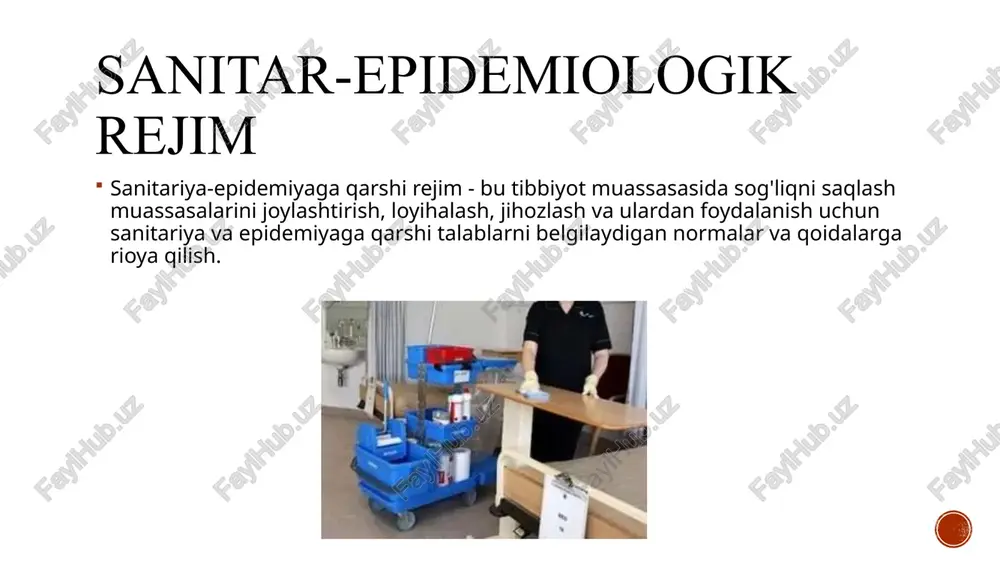 jsst ta'rifiga ko'ra, bemorni kasalxonaga yotqizish yoki davolash maqsadida tibbiy tashkilotga tashrif buyurish paytida yoki kasalxonadan chiqqandan keyin ta'sir qiladigan mikrobli kelib chiqadigan har qanday klinik ahamiyatga ega kasalliklar. nozokomial infeksiyalarning turlari infeksiya bemor kasalxonaga yotqizilgandan keyin 48 soat yoki undan ko'proq vaqt o'tgandan keyin birinchi marta paydo bo'lsa, kasalxonaga yotqizilgan paytda ushbu infektsiyalarning klinik ko'rinishlari bo'lmasa va inkubatsiya davri ehtimoli inkor etilsa, nozokomial hisoblanadi. ingliz tilida bunday infektsiyalar qadimgi yunon tilidan nozokomial infektsiyalar deb ataladi.nosocomial - (nosos dan - kasallik, kkomo - men g'amxo'rlik qilaman). nozokomial infeksiyalarning turlari kasalxona infeksiyalari ko'pincha ular bilan adashtiriladigan yatrogen va opportunistik infektsiyalar tushunchalaridan ajralib turishi kerak: yatrogen infeksiyalar diagnostika yoki terapevtik muolajalar paytida olingan infeksiyalardir. opportunistik infektsiyalar immunitetni himoya qilish mexanizmlari buzilgan bemorlarda rivojlanadigan infeksiyalardir. nozokomial infeksiyalarning manbalari. ko'pgina hollarda manbalar: tibbiyot xodimlari; infeksiyaning yashirin shakllarini tashuvchilar; yuqumli kasalliklarning o'tkir, yashirin yoki surunkali shakllari, shu jumladan yaralarida infeksiya bor bo’lgan bemorlar. yuqish yo'llari …