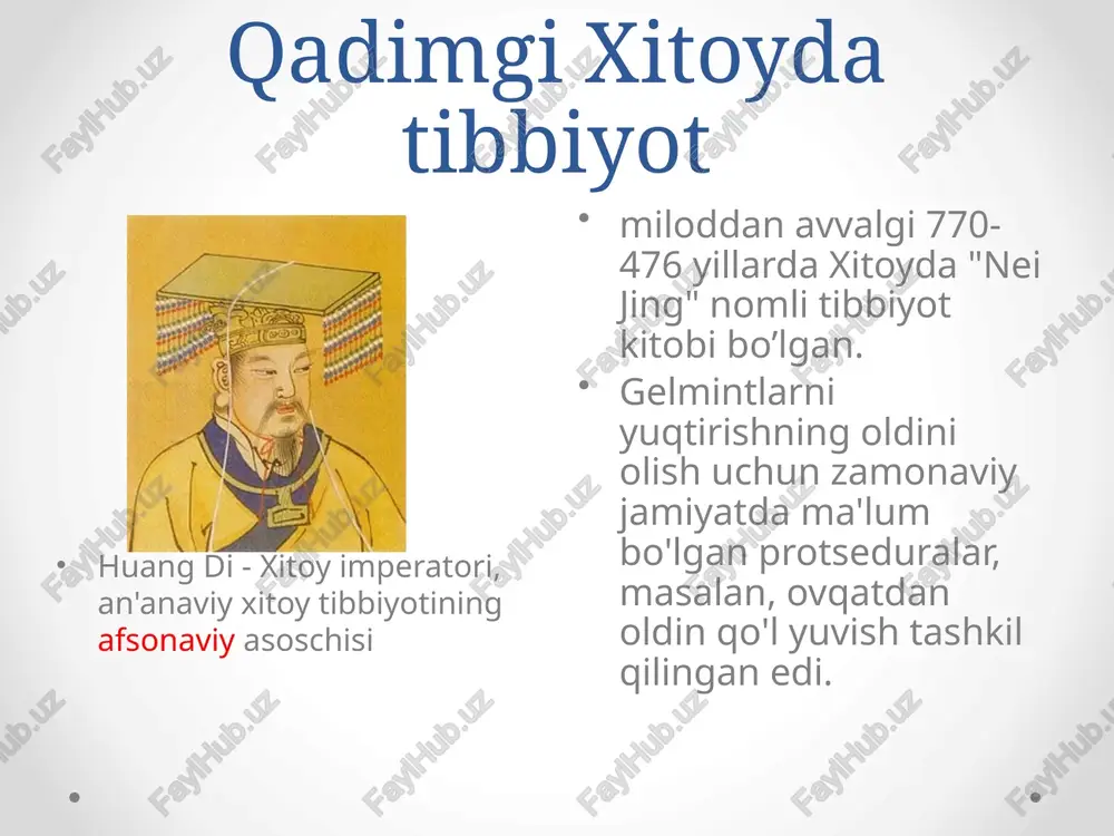 eponatsiya, ko'krak qafasidagi yiringni olib tashlash, qorinni teshish va shunga o'xshash operatsiyalar yaxshi rivojlangan. qadimgi rim eng mashhur qadimgi rim tabibi galen bo'lib, u 17-asrgacha mashxur bo’lgan, olim 19-asrgacha tibbiyot universitetlarida tahsil olgan o’quvchilar orasida sharaflangan. qon aylanishi tizimini kashf qilinishiga juda yaqin keladi. galen nafas olish mexanizmini batafsil ko'rib chiqadi, mushaklar, o'pka va nervlarning ish ketma-ketligini tahlil qilinadi. nafas olish yurakning issiqligini susaytirish uchun kerak deb hisoblanadi u. u jigarni qon saqlanadigan asosiy joy deb biladi. ovqatlanish, galenning ta'limotiga ko'ra, qondan kerakli zarralarni olish va keraksizlarini olib tashlashdan iborat. bunday holda, har bir organ maxsus suyuqlik chiqaradi. galen miyaning faoliyatini turli soxalarda kesish orqali o'rgangan. nervlarning ahamiyati ham ularni kesish orqali aniqlagan. qadimgi rim galen gigienaning asosiy qoidasi sifatida quyidagilarni e'tirof etdi: butun tanani va alohida qismlarni tabiiy holatda saqlash va hayot davomida uyg'unlashtirish kerak. insonning uzoq umr ko‘rish vositalarini tavsiflashda o‘z ehtiroslarini nazorat qilish san’ati birinchi o‘rinda turishini …