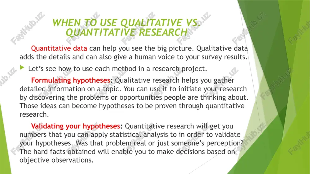 ral attendees said that their least favorite thing about the conference was the difficult-to-reach location. next time, your survey might ask quantitative questions like how satisfied people were with the location, or let respondents choose from a list of potential sites they would prefer. open-ended vs. close-ended questions. a good way of recognizing when you want to switch from one method to the other is to look at your open-ended questions and ask yourself why you are using them. for example, if you asked: “what do you think of our ice cream prices?”, people would give you feedback in their own words and you will probably get some out-of-the-box answers. if that’s not what you’re looking for, you should consider using an easily quantifiable response. for example: relative to our competitors, do you think our ice cream prices are: higher about the same lower this kind of question will give …