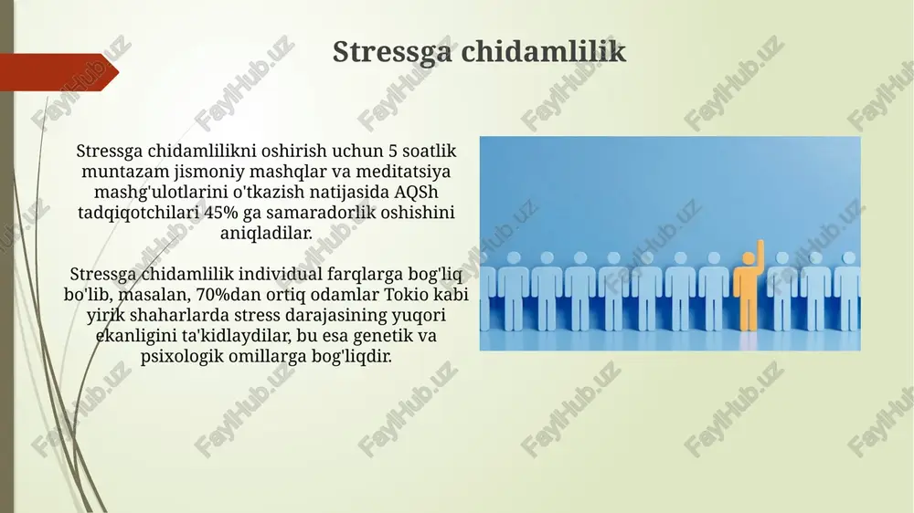 rsatadi. jamoa bilan ishlash muvaffaqiyatli jamoa qurish uchun, 30% samarali muloqotga, 40% o'zaro hurmatga va 30% aniq vazifa taqsimlashga e'tibor qaratish, toshkentdagi kompaniyalarda ko'rsatilganidek, zarurdir. jamoa a'zolari orasida 5 dan ortiq turli xil shaxsiyat tiplarini aniqlash, masalan, myers-briggs tipidagi 16 shaxsiyat tuzilmasidan foydalanish, samarqanddagi loyihalarda muvaffaqiyatga erishish uchun muhimdir. muloqot ko'nikmalari muloqot ko'nikmalarini rivojlantirishda 70% amaliy mashg'ulotlar va 30% nazariy bilimlar muhim rol o'ynaydi, bu esa o'zbekistonning turli hududlarida o'tkazilgan treninglar natijalarida tasdiqlangan. 2022 yilda o'tkazilgan tadqiqotlar shuni ko'rsatdiki, xorazm viloyatida yaxshi muloqot ko'nikmalariga ega bo'lgan rahbarlar jamoaviy samaradorlikni 25% ga oshirishgan. laissex-faire liderlik laissez-faire liderlikda xodimlarning 70% oʻz ishlariga nisbatan kam motivatsiyaga ega boʻlib, natijada germaniyadagi korxonalarda mahsulot sifati pasayishi kuzatiladi. tadqiqotlar shuni koʻrsatadiki, laissez-faire uslubi bilan boshqariladigan yaponiya kompaniyalarining 15% innovatsiyaga nisbatan past koʻrsatkichlarga ega. liderlik fazilatlari tushunchasi liderlik fazilatlarining rivojlanishi 3 bosqichdan iborat bo‘lib, birinchi bosqichda 10 ta asosiy qoida o‘rganiladi, ikkinchi bosqich amaliy mashg’ulotlarni o‘z ichiga …