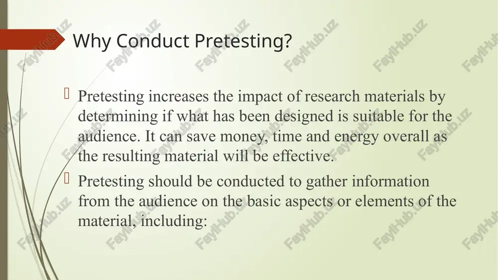 a trained note-taker who is familiar with the topic and speaks the local language. participants: use the creative brief to identify key characteristics of the priority audience. select a sample of participants that match those characteristics to participate in the pretest. participants should not have had any involvement in the development of your materials or concept testing. the sample size and collection method will depend on the selected pretest method (see pretesting methods table in step 2). it is often helpful to over-recruit participants in case some do not show up or complete the pretest. the image below provides some ideas on where to recruit participants. some organizations have membership lists that can be used for recruitment. step 4: develop pretesting guide develop a pretesting guide that will serve as a reference for keeping the activity on track (see how to conduct an effective pretest for sample pretest questions). the …
