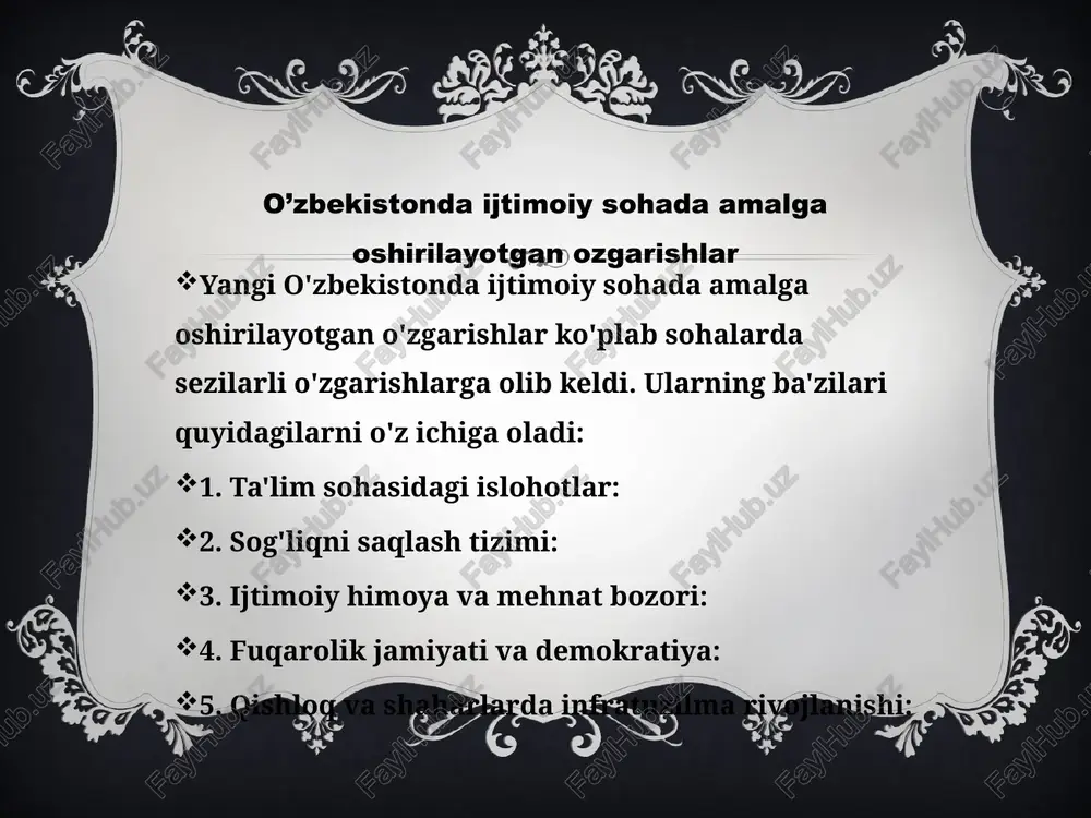 o'zbek tili bo'yicha yangi qonunlar va normativ-huquqiy hujjatlar ishlab chiqilmoqda, uning ma'naviy ahamiyatini oshirish uchun maktablarda va oliy ta'lim muassasalarida o'zbek tilida ta'lim olish imkoniyatlari kengaytirilmoqda. shuningdek, tilda milliy an'analar va qadriyatlarning aks ettirilishi, xalq tilining o'ziga xosligini saqlab qolish hamda uni modernizatsiya qilishga qaratilgan chora-tadbirlar amalga oshirilmoqda. 3. milliy taomlar va mehmondo'stlik: o'zbekistonda milliy taomlarni saqlash va rivojlantirish uchun maxsus festivallar, ko'rgazmalar va tadbirlar o'tkazilmoqda. milliy taomlar, ayniqsa, palov, manti, shashlik va boshqa an'anaviy taomlar, o'zbek xalqining mehmondo'stlik va o'ziga xos madaniyatining ajralmas qismi sifatida ommalashtirilmoqda. buning natijasida o'zbek taomlari nafaqat o'zbekistonda, balki dunyoning boshqa mamlakatlarida ham mashhur bo'lmoqda. 4. milliy qadriyatlarni yoshlar orasida targ'ib qilish: yosh avlodni milliy qadriyatlar bilan tanishtirish, ularning milliy madaniyatga bo'lgan hurmatini oshirish, yoshlarni o'z xalqining tarixiga, urf-odatlariga hurmat ko'rsatishga undash uchun bir qator dasturlar amalga oshirilmoqda. makro va mikro darajada madaniy tadbirlar, san'at ko'rgazmalari va ilmiy anjumanlar tashkil etilib, yoshlar uchun milliy qadriyatlarni …