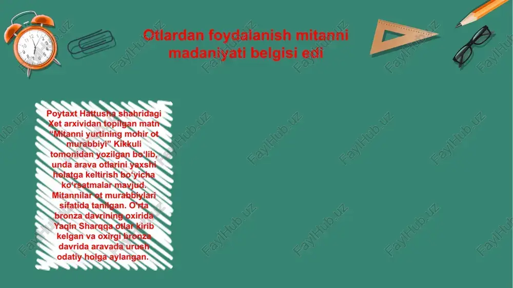 s solgan, deb taxmin qilgan bo'lsa-da, hozircha buning to'g'ridan-to'g'ri isboti yo'q. otlar, so'zlar va hind xudolari, ayniqsa elita darajasida intensiv madaniy aloqalar va ismlar o'zaro nikoh va ikki tillilik orqali paydo bo'lishi mumkin edi. faqat proto-hind (proto-sanskrit) tilida yozilgan mitanni matnlari mavjud emas. eʼtiboringiz uchun rahmat image1.jpeg image2.png image3.png image4.png image5.png image6.png image7.jpeg