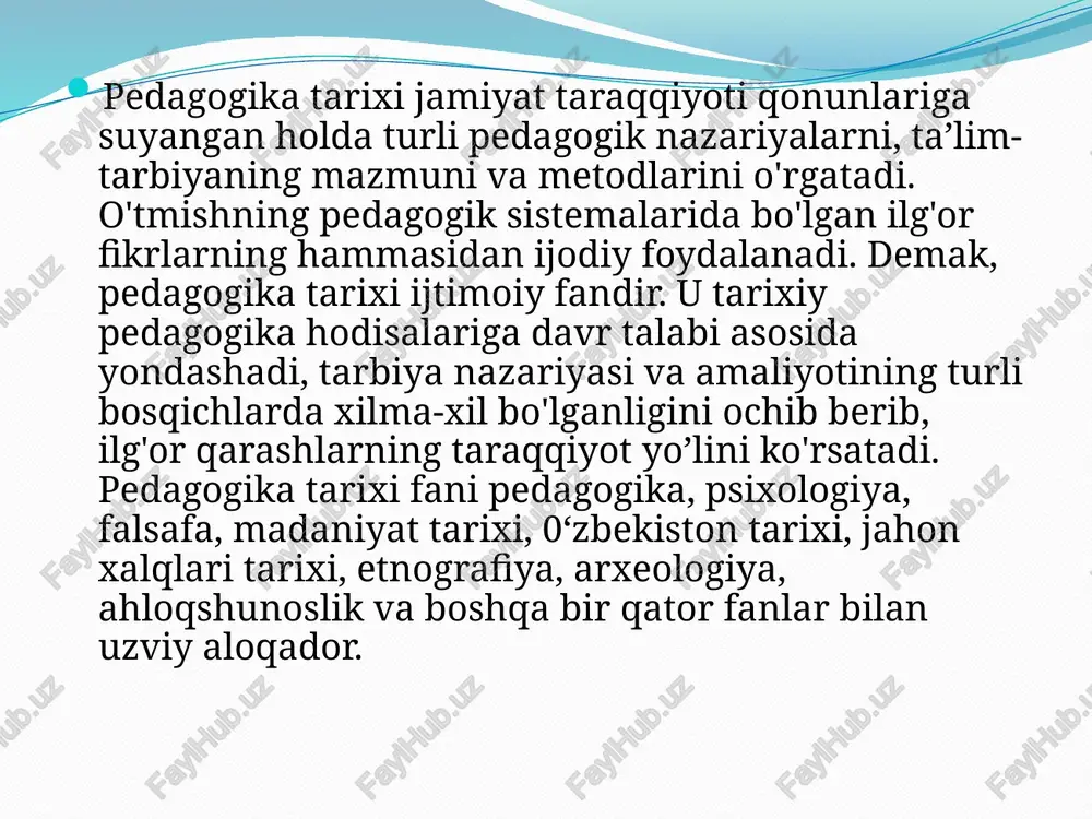 fodasini topgan. ularda rostgo'ylik, ota-onaga hurmat-ehtirom kabi fazilatlar tarannum etilgan. “alpomish”, “to'maris” kabi doston va ertaklarda vatanparvarlik, insonparvarlik tuyg'ulari ulug'lanadi. ta'lim va tarbiya masalalari hamisha mutafakkir, yozuvchi, olimlar xayolini band qilib kelgan. ular o'zlarining bola tabiati, ularni barkamol inson qilib tarbiya- lash haqidagi yorqin mulohazalari bilan pedagogika fani ravnaqiga ulush qo'shganlar. mashhur hind masali “kalila va dimna”, nizomulmulkning “siyosatnoma”, nosir xisravning “saodat- noma”, “ro'shnoyinoma”, yusuf xos hojibning “qutadg'u bilik”, mahmud koshg'ariyning “devon-u lug'atit turk”, ahmad yugnakiy, kaykovus, alisher navoiyning ko'pgina asarlari odob- axloqqa bevosita daxldordir. pedagogikaning fan sifatida shakllanishida chex pedagog olimi yan amos komenskiyning hissasi katta bo'ldi. uning „buyuk didaktika" asari haqli ravishda pedagogika sohasida yaratilgan birinchi ilmiy asar hisoblanadi. o'n sakkizinchi asrga kelib o'rta osiyoda ham pedagogik fikrlar taraqqiy eta boshladi xix asr boshlarida mahmudxo'ja behbudiy, abdulla avloniy, saidrasul aziziy, saidahmad siddiqiy kabi ma'rifat jonkuyarlari yetishib chiqdi. bu olimlar yangi usuldagi maktablar tuzish, darsliklar yaratish, xalq o'rtasida ma'rifatni …