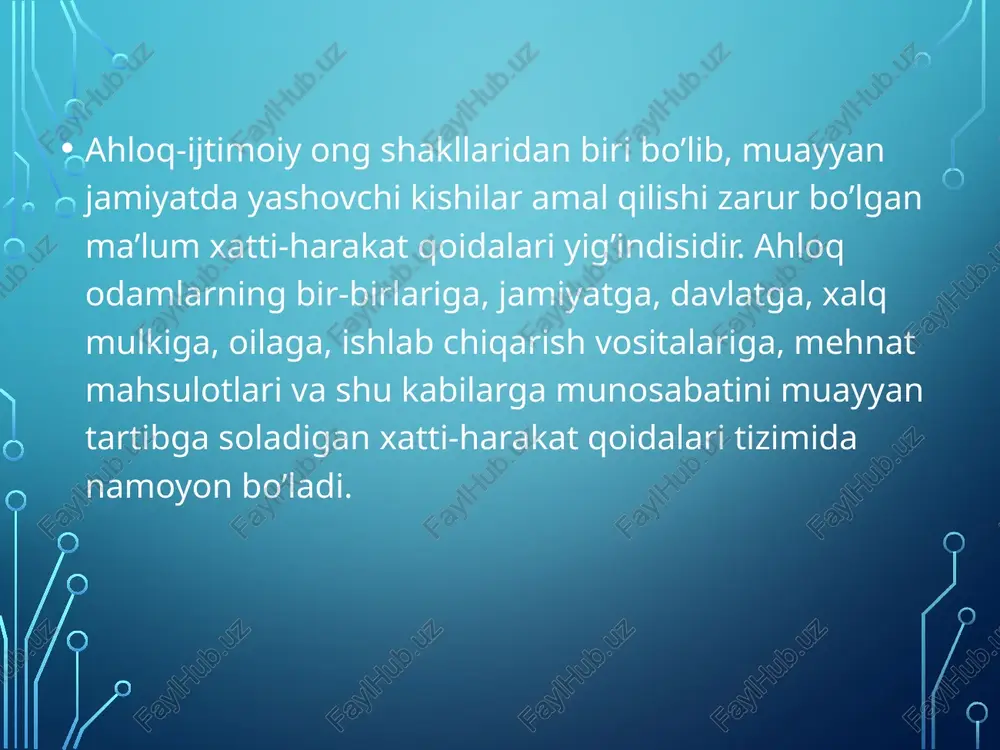 li tavsiyalarni taqdim etadi. hali ham davom etayotgan covid-19 pandemiyasi cheklovlari sababli ijtimoiy xizmat ko‘rsatuvchilar bilan bevosita muloqotning iloji bo‘lmagan yoki murakkablashgan davrda bu ayniqsa muhimdir. ota-ona quyidagi huquqlarga ega: o’z bolalari uchun talim-tarbiyani, davlat maktabgacha talim uchun talim berish tilini belgilash; davlat talim-tarbiya uchun bolalar uchun zarur shart-sharoit yaratilishini hamda unga nisbatan hurmat bilan munosabatda bulishini talab qilish; bolalarni maktabgacha talim olishdan olib tashlash huquqqa ega. ota-onalar qonun hujjatlariga va urinishlariga ega boshqa huquqlarga xam bo’lishlari mumkin. belgilangan normativlarga muvofiq bolaning davlat maktabgacha taʼlim muassasasida boʼlgan davri uchun badal toʼlovini oʼz vaqtida toʼlash; bolalarning toʼlaqonli ovqatlanishini, ularda shaxsiy gigiena koʼnikmalari shakllantirilishini qatʼiy kuzatib borish, bolani davlat maktabgacha taʼlim muassasasiga ozoda kiyingan holda olib kelish. ota-onalar qonun hujjatlariga va shartnomaga muvofiq boshqa majburiyatlar ham olishlari mumkin. oʼzaro qoʼllab-quvvatlash guruhi odatda bir qancha oilada muhokama uchun umumiy mavzu vujudga kelganda tuziladi. aksariyat hollarda yoʼl-yoʼriq beruvchi yigʼilishda bir qancha ota-onalarda qaysidir mavzuga …