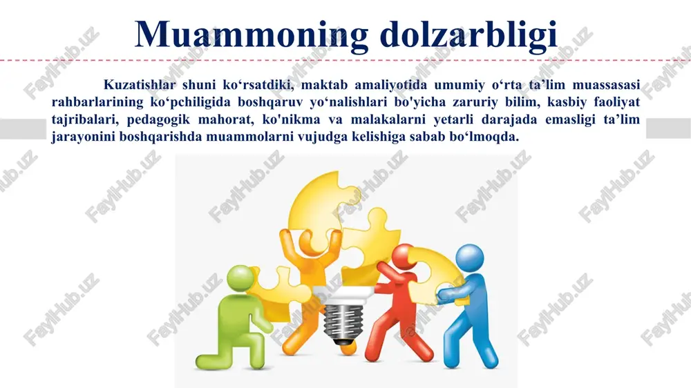 bo‘yicha direktor o‘rinbosarlarining ichida o‘z ustida ishlab, yuqori natijalarga erishayotganlarini toifalarga ajratish lozim. 2 ma’naviy-ma’rifiy qadriyatlarni targ‘ib qilish va yoshlarni vatanparvarlik ruhida tarbiyalash, vatanparvarlik ma’ruzalari va tadbirlari, ahloqiy tarbiya darslari va rejalari, respublika “manaviyat va ma'rifat kengashi” tomonidan asoslangan holda olib boriladi. janubiy koreya. koreyada esa 7 yil o‘qituvchilik stajiga ega bo‘lishi, tillarni yaxshi bilishi lozim. konfutsiy falsafasiga asoslanib, kollektivizm, hurmat va intizomga katta ahamiyat beriladi. maslahatchi o‘qituvchilar tizimi joriy etilgan.har bir sinfga maslahatchi o‘qituvchi tayinlanadi, u nafaqat o‘quv, balki tarbiyaviy ishlarda hamfaol ishtirok etadi. sinflarda ma’naviy-ma’rifiy ishlar samaradorligini oshirish maqsadida “maslahatchi otaxonlar va maslahatchi buvijonlar”ni biriktirish maqsadga muvofiq bo‘lardi. 3 maktab mmibdo‘ faoliyati samaradorligini oshirish uchun amaliy misollar bilan bog‘langan ilmiy adabiyotlar yetarli emas. aqsh. “uolles jamg‘arma”si ma’lumotlariga ko‘ra, maktab rahbarlari maktab muammolari bo‘yicha samarali yechimlarni qabul qilishda ilmiy ma’lumotlarga asoslangan tadqiqotlardan foydalanadilar. maktab ma’naviy-ma’rifiy ishlar bo‘yicha direktor o‘rinbosari faoliyati samaradorligini oshirish uchun amaliyotdagi muammolar bilan bog'lab tushuntirilgan ilmiy …