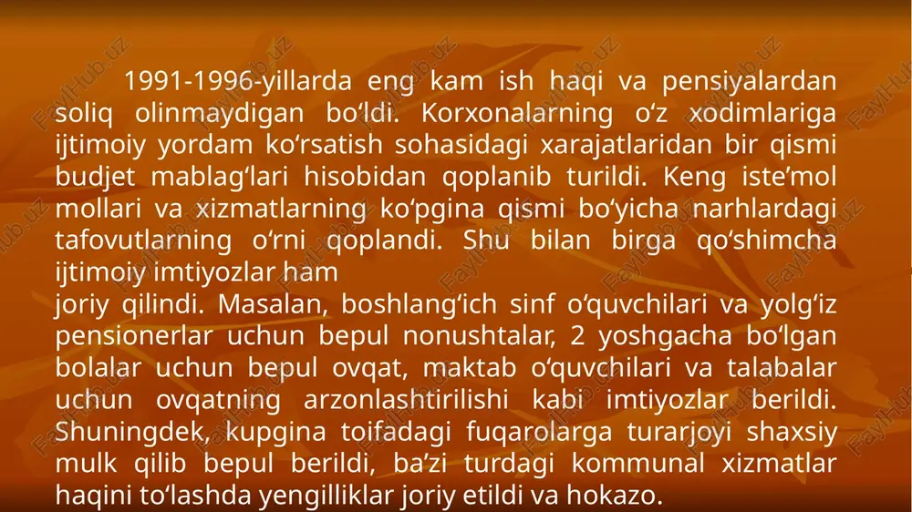 ar qo‘mitasi», «o‘zbekiston faxriylarining ijtimoiy faoliyatini qo‘llab-quvvatlash «nuroniy» jamg‘armasi, «ma’naviyat va ma’rifat» markazi, xalqaro xayriya jamg‘armalaridan «sog‘lom avlod uchun» «ekosan» va «meros», «navro‘z» va «mahalla» xayriya jamg‘armalari, iste’dodli yoshlarni qo‘llab-quvvatlash «ulug‘bek» va «iste’dod» jamg‘armalari», «mehr-shafqat va salomatlik», «alisher navoiy», «amir temur», «abdulla qodiriy» jamg‘armalari va boshqalar kiradi. korrupsiya – mansab mavqeidan shaxsiy maqsadlarda foydalanish bilan bog‘liq bo‘lgan jinoyat. «yuridik atamalar qomusiy lug‘ati»da korrupsiya tushunchasiga «davlat funksiyalarini bajarish vakolatiga ega bo‘lgan (yoki ularga tenglashtirilgan) shaxslarning noqonuniy tarzda moddiy va boshqa boyliklar, imtiyozlarni olishda o‘z maqomi va u bilan bog‘liq imkoniyatlardan foydalanishi, shuningdek, bu boylik va imtiyozlarni jismoniy yoki yuridik shaxslar qonunga xilof ravishda egallashiga imkon berishi», deb ta’rif berilgan. 1979 yil 17 dekabrda qabul qilingan huquqiy tartibotni saqlash bo‘yicha mansabdor shaxslarning xulq-atvor kodeksida: «korrupsiya tushunchasi milliy huquqda belgilanishi lozim», deb qayd etilgan, lekin mazkur hodisaning namunaviy ta’rifi keltirilgan: «...mansabdor shaxs o‘z mansab vakolatlari sohasida har qanday shakldagi haq evaziga mazkur haqni …