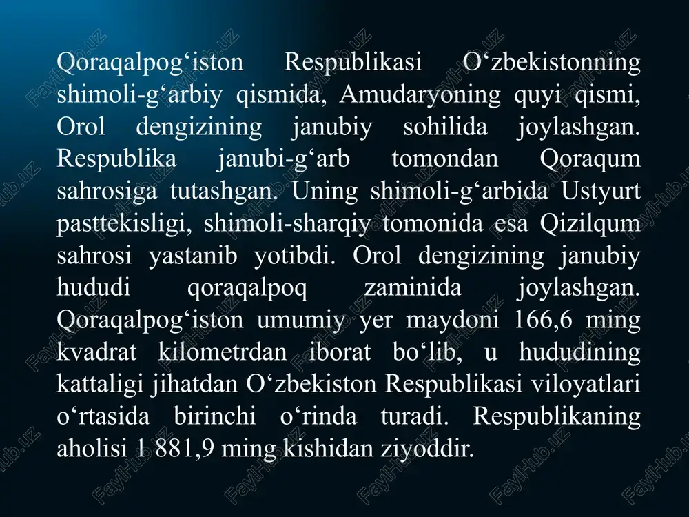 a “kvars”, “asl oyna” aksiyadorlik jamiyatlari, “o‘zkimyosanoat” aksiyadorlik jamiyati, “o‘zbekneftgaz” milliy xolding kompaniyasi qo‘ng‘irot soda zavodining asosiy buyurtmachilaridir. bugingi kunda qoraqalpog‘istonda o‘tgan qisqa vaqt mobaynida bir qator yirik bunyodkorlik ishlari amalga oshirildi. nafaqat qoraqalpog‘iston, balki butun mamlakatimizning faxri bo‘lgan, dunyoda “sahrodagi luvr” deb shuhrat qozongan i.v.saviskiy nomidagi qoraqalpoq davlat san’at muzeyining muhtasham ikkinchi korpusi qurilib, yuksak xalqaro standartlar asosida jihozlandi va foydalanishga topshirildi. qoraqalpoq davlat o‘lkashunoslik muzeyi binosi, o‘zbekiston qahramoni ibroyim yusupov nomidagi iqtidorli bolalar maktab-internati, amir temur nomidagi istirohat bog‘i, zamonaviy imkoniyatlarga ega bo‘lgan yirik sport majmuasi bunyod etildi. imom eshon muhammad jom’e masjidi rekonstruksiya qilinib, foydalanishga topshirildi. e’tiboringgiz uchun rahmat image1.jpeg image2.jpeg /docprops/thumbnail.jpeg