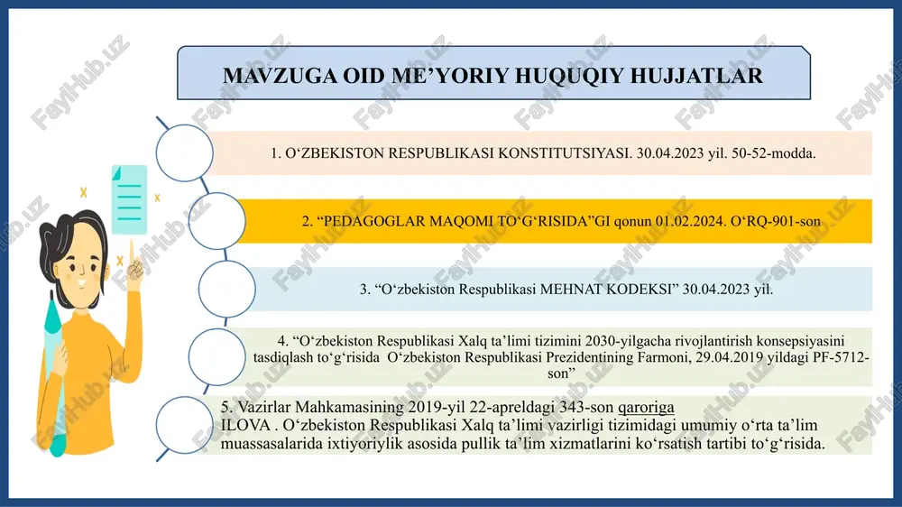 ida jamoaviy ruhni kuchaytirish, ularni birgalikda ishlaydigan va bir-birlariga yordam beradigan jamoaga aylantirish muhim hisoblanadi. o‘qituvchilarning kasbiy rivojlanishini qo‘llab-quvvatlash uchun turli xil dasturlar va imkoniyatlar taqdim etiladi. pedagogik jamoa uchun aniq va o‘lchovli maqsadlarni belgilash. har bir o‘qituvchi o‘z maqsadlariga erishish uchun raqobatchi sifatida o‘zini rivojlantirishga intilishi kerak. 2 xodimlarning kasbiy rivojlanishdagi mas’uliyatsizligi, yuqori malakali mutaxassislarga bo‘lgan ehtiyoj bir qator muammolarni yuzaga keltirmoqda. germaniya federativ respublikasida jamoaviy o‘qitish usuli keng tarqalgan. o‘qituvchilar birgalikda o‘qitish rejalari, ta’lim materiallari va o‘quv dasturlarini ishlab chiqishadi. bu o‘qituvchilar o‘rtasidagi hamkorlikni mustahkamlashga va bir-birlaridan o‘rganishga yordam beradi. o‘qituvchilarning kasbiy rivojlanishini qo‘llab-quvvatlash uchun turli xil dasturlar va imkoniyatlar taqdim qilish zarur deb hisoblayman. 3 o‘zbekistonda ham o‘qituvchilarning yutuqlari va natijalariga qarab ularni rag‘batlantirish tizimi mavjud. bu o‘qituvchilarning faoliyatini yaxshilashga undaydi. xitoy xalq respublikasida g‘arb mamlakatlaridagi tizimlarga nisbatan biroz boshqacha yondashuv bilan amalga oshiriladi. xitoy madaniyati, o‘zaro hamkorlikni va jamiyat manfaatlarini ustun qo‘yishni ta’kidlaydi. jamoaviy maqsadlar xitoy …