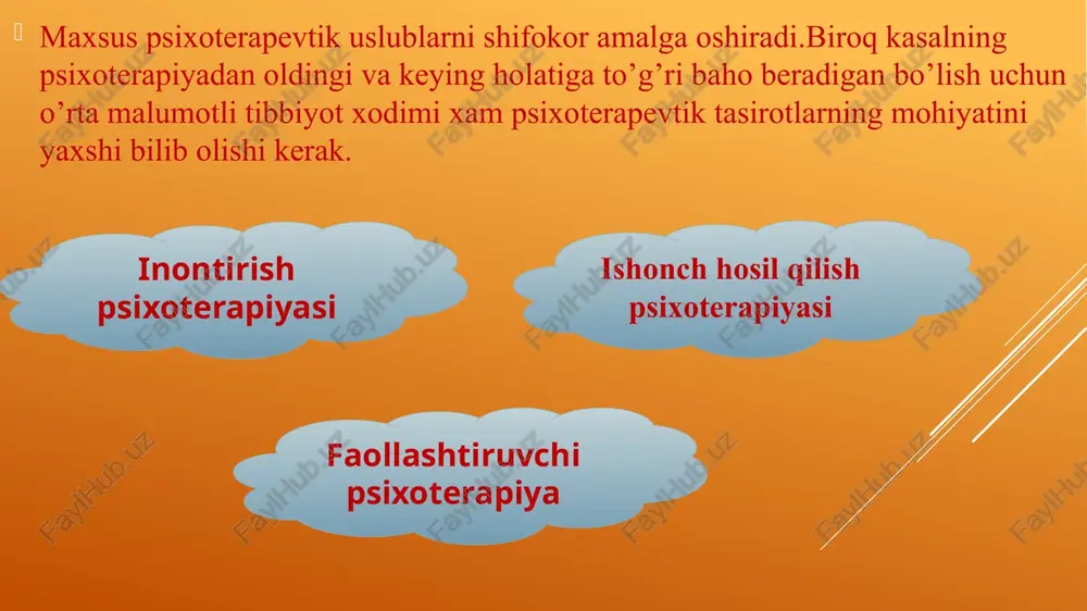 olatida inontirish. tabiiy uyqu vaqtida inontirish usuli kam (aksari bolalarda) qo‘llaniladi. ba'zan tabiiy (rosmana) uyquni gipnotik (chala) uyquga asta-sekin o‘tkazish usulidan foydalaniladi. umuman, uyqu vaqtida ko‘pgina odamlar inson nutqini idrok eta olish qobiliyatini saqlab qolishini yodda tutish kerak. tibbiyot xodimi buni bilishi muhim. bemor uyg‘oqligi vaqtida uning oldida aytib bo‘lmaydigan narsalarni kasal uxlab yotgan paytida hamgapirish mumkin emas uxlatadigan yoki narkotik moddalarni berib inontirish. bemor yetarli gipnabel bo‘lmasa (gipnozga tez berilmaydigan bo‘lsa) va boshqa ba'zi hollarda narkogipnozdan foydalaniladi. bemorga uxlatadigan dori ichiriladi yoki venasiga yuboriladi. odatda, 0,l-0,2 amitalnatriy, 0,l nembutal, 0,3-0,5 medinal beriladi yoki amitalnatriy geksenal, pentotal yoki shunga o‘xshash preparatning 5 % li eritma-sidan 3-5-7 ml venaga yuboriladi. doza har kimning o‘ziga qarab tanlanadi. dori berila-yotgan paytda bemorning ahvoli kuzatib boriladi. bemordan ovoz chiqarib sanash yoki biror narsani so‘zlab berish iltimos qilinadi. avvaliga harakatlar tormozlanib, eyforiya boshlanadi, keyin uyqu bosib, odam uxlab qoladi. odamni uyqu bosib turgan paytda so‘z …