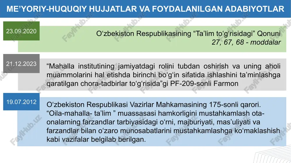 vatsion ta’lim dasturlari va kasbga yo‘naltirish qo‘shimcha ta’lim markazlari bilan hamkorlik (juku) - o‘quvchilarning akademik ko‘nikmalarini oshirish - imtihonlarga tayyorgarlik ko‘rish amerika qo‘shma shtatlari tajribasi 3 xususiy sektor hamkorligi - charter maktablar - stem dasturlari uchun texnologiya kompaniyalari bilan hamkorlik 2 ota-onalar va o‘qituvchilar assotsiatsiyasi (pta) - maktab hayotida faol ishtirok etadi - maktab siyosatiga ta’sir o‘tkazadi va moliyaviy yordam ko‘rsatadi 1 maktab okruglari (school districts) - mahalliy darajada maktablarni boshqaradi - jamoa vakillari tomonidan saylanadigan maktab kengashi (school board) 4 hamjamiyat tashkilotlari - maktabdan tashqari dasturlar - mentorlik va ko‘ngillilik dasturlari 5 oliy ta’lim muassasalari bilan hamkorlik - dual kredit dasturlari - o‘qituvchilarni tayyorlash va malakasini oshirish 6 federal va shtat hukumati roli - ta’lim siyosati va moliyalashtirish - tashabbusli dasturlar qiyosiy tahlil xorij tajribasi o‘zbekiston tajribasi takliflar fransiyada: desentralizatsiya, maktab kengashlari orqali mahalliy hamjamiyat ishtiroki ta’minlanadi. markazlashgan boshqaruv tizimi, maktabgacha va maktab ta’limi vazirligi va uning hududiy bo‘linmalari …