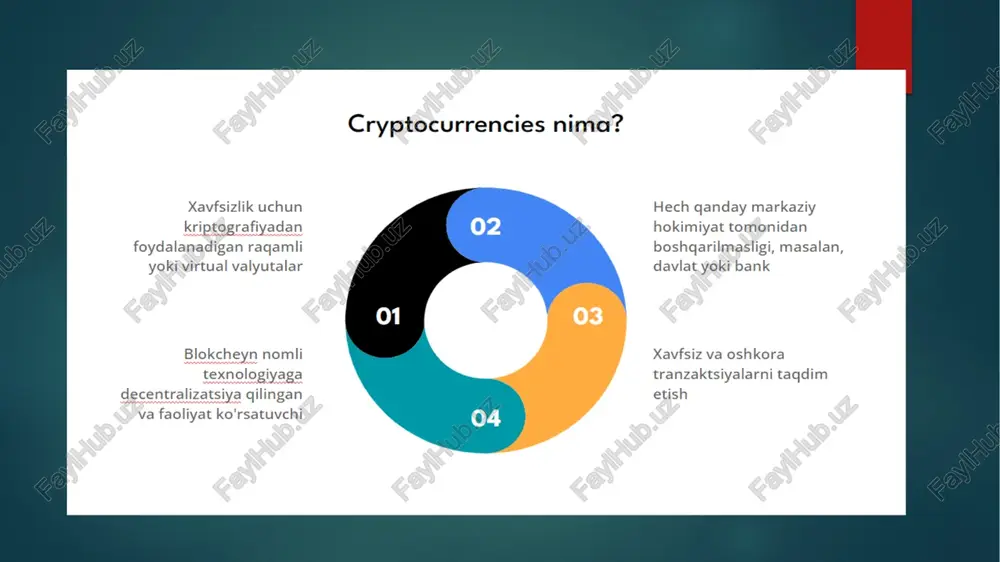 al mashina sifatida amalga oshiriladi. bu bitcoin magazine jurnali asoschisi vitaliy buterin tomonidan 2013-yil oxirida taklif qilingan. ochiq platforma sifatida ethereum blokcheyn texnologiyasini joriy qilishni sezilarli darajada osonlashtiradi, bu microsoft, ibm va acronis kabi yirik dasturiy ta’minot ishlab 293 chiqaruvchilarining qiziqishini ochib beradi. ethereum o‘rtasidagi asosiy farqlardan biri uning ochiqligi. ethereumni yaratish uchun ishlatiladigan til har qanday dasturni yozish uchun va mavjud dasturlash tillaridan istalganidan foydalanish uchun ishlatilishi mumkin. boshqa kriptovalyutaladan farqli o‘laroq, ethereum nafaqat to‘lovlar bilan cheklanib qolmay, balki, masalan, aqlli kontraktlardan foydalangan holda resurslarni almashish yoki aktivlar bilan bitimlarni ro‘yxatdan o‘tkazish vositasi sifatida ishlatiladi. qo‘llash tuzilmasining mustahkamligi tufayli uni eng muhim sectorlarda - transport yoki sog‘liqni saqlash sohasida qo‘llash mumkin. ripple ripple bir vaqtning o‘zida bitcoinga qo‘shimcha sifatida yaratilgan, ammoto‘g‘ridan-to‘g‘ri raqobatlashadigan valyuta bo‘lmagan markazlashtirilmagan kriptovalyuta. tarjimada, ripple kriptovalyuta "to‘lqin" degan ma’noni anglatadi, ya’ni ushbu valyutani yaratishdau butun ekotizimni rivojlanishiga hissa qo‘shadi deb taxmin qilingan. mutaxassislarning ta’kidlashicha, ripple qat’iy …