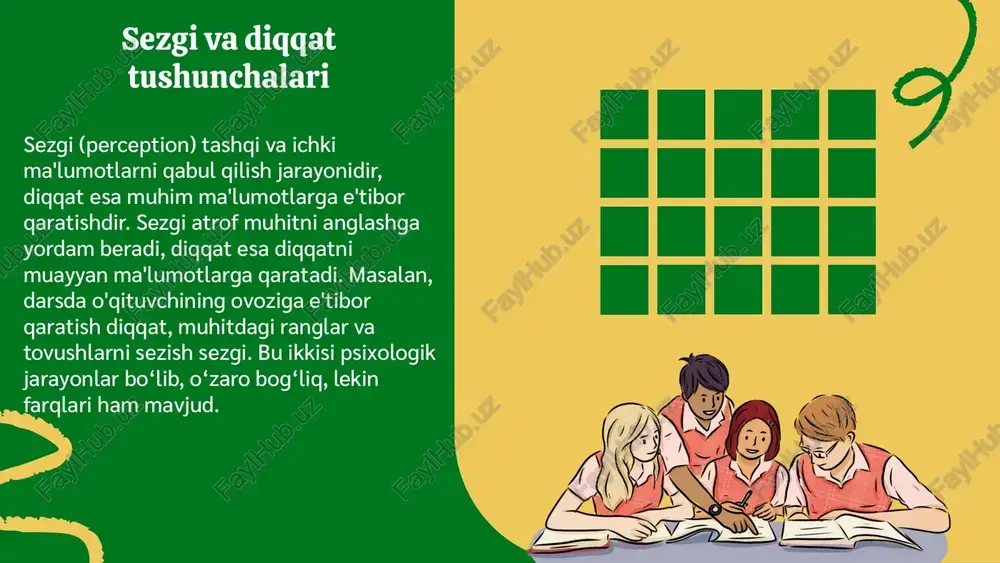 ojlantirish uchun amaliy tavsiyalar ishlab chiqilishi mumkin. foydalanilgan adabiyotlar 1. o'connor, d. & o'neill, m. (2018). sezgi va diqqatning psixologik asoslari. toshkent davlat universiteti nashriyoti. 2. sultonov, a. (2020). diqqatni rivojlantirish metodlari va amaliy tatbiqlari. o'zbekiston psixologiya jurnali, 15(2), 45-58. 3. qodirov, m. (2019). sezgi va diqqat o'rtasidagi bog'liqlik: nazariy va amaliy aspektlar. andijon davlat universiteti, psixologiya bo'limi. 4. ismoilov, b. (2021). diqqatni rivojlantirish bo'yicha innovatsion metodlar. toshkent: ilmiy nashrlar. 5. yusufov, s. (2017). sezgi va diqqatning inson hayotidagi roli. o'zbekiston milliy universiteti, psixologiya fakulteti. e'tiboringiz uchun rahmat! designed by slides carnival image1.png image2.png image3.png image4.png image5.png image6.png image7.png image8.png image9.png image10.png image11.png image20.png image21.png image22.png image14.png image15.png image16.png image12.png image13.png image23.png image25.png image26.png image24.png