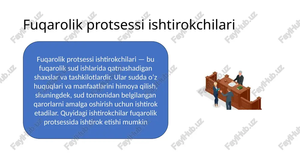 ga boshqa sudya tayinlanadi. rad qilish qarori sud tomonidan chiqariladi va protsessda ishtirok etayotgan barcha tomonlarga xabar beriladi. •rad qilishning ta’siri: sudyaning rad qilinishi protsessning davom etishiga to‘sqinlik qilmaydi, lekin yangi sudya tayinlanishi va jarayonning davom ettirilishi uchun kerakli choralar ko‘riladi. •arizani ko‘rib chiqish: sud, arizani ko‘rib chiqib, rad qilish asoslarini tekshiradi va arizachining talablari asosli yoki asoslanmaganligini belgilaydi. agar sud arizani asosli deb topsa, sudya ishdan chetlatiladi. rad qilish tartibidagi protsessual talablarga rioya qilish • protsessual muddatlar: rad qilish arizalari protsessual kodeksdagi belgilangan muddatlar doirasida taqdim etilishi kerak. odatda, ariza sud jarayonining boshlanishidan yoki zarur holatda protsess davomida taqdim etilishi mumkin. •arizani to‘g‘ri va aniq yozish: arizada rad qilish asoslari va sudyaning tarafkashlik ehtimoli haqida aniq va to‘liq ma’lumotlar ko‘rsatilishi kerak. •sudning qaror chiqarish tartibi: sud arizani ko‘rib chiqish va rad qilish masalasini hal qilish uchun protsessual qoidalar va me’yorlarga amal qilishi lozim. qaror chiqarishda sud, arizachining asoslarini va …