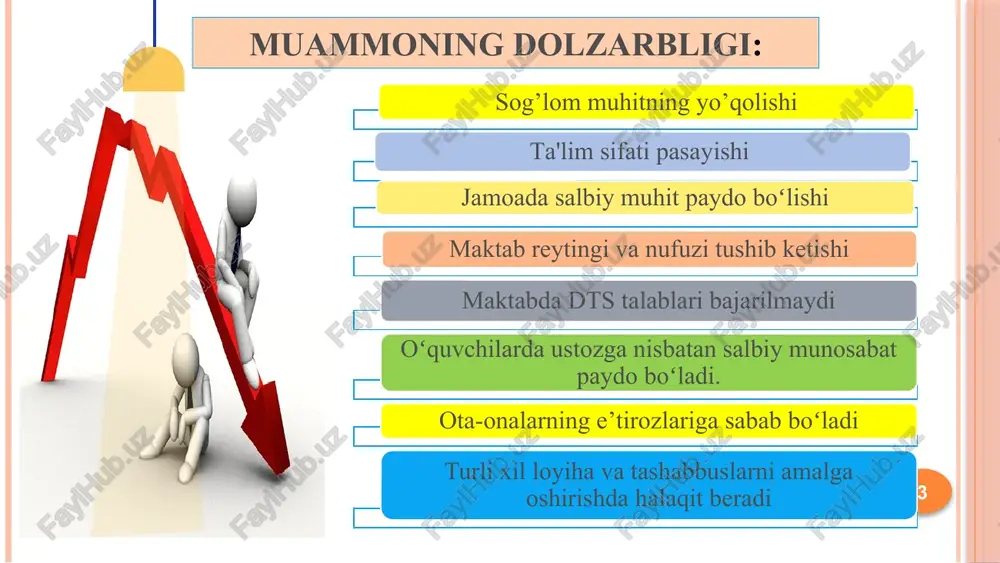 ahlil etilganligi amaldagi holat (o‘zbekistonda) amaldagi holat (xorijda) taklif demotivatsiyaga ega o’qituvchilar boshqa maktab sharoitida tajriba orttirishmaydi, rotatsiya qilinmaydi. yaponiyada boshlangʻich oʻqituvchilar boshqa maktab sharoitida tajriba orttirish uchun bir tuman ichida rotatsiyalanadi o’qituvchining mutaxassisligi bo’yicha prezident, ijod va iqtisoslashgan maktablarida malaka oshirish mexanizmini ishlab chiqish kerak. bizda jamoa bo’lib dars o’tilmaydi, faqat darsni kuzatib tahlil qilishi mumkin. yaponiyada o’qituvchilar ma'sul oʻqituvchi va yordamchi oʻqituvchi boʻlib birgalikda dars berishadi. “ustoz-shogird” an’anasi doirasida ma'sul oʻqituvchi va yordamchi oʻqituvchi boʻlib dars mashg’ulotlarini tashkil etish kerak. . amaldagi holat (o‘zbekistonda) amaldagi holat (xorijda) taklif o’qituvchilar uchun kasb standarti ishlab chiqilgan angliyada oʻqituvchilar standartlari (teachers’ standarts) mavjud. o’qituvchi ish unumdorligini oshirishi kasb standarti bo’yicha ish faoliyatini baholab borish kerak maosh va sharoitlar sohasida. ta’lim xodimlarining maoshlari va sharoitlariga rag’batlilik yuqori bo’lishi mumkin bosqichma- bosqich. shuningdek professional rivojlanish imkoniyatlari cheklangan. finlandiyada maosh va sharoitlar sohasida. ta’lim xodimlariga yuqori maoshlar, sotsial qulayliklar va professional rivojlanish uchun imkoniyatlar …
