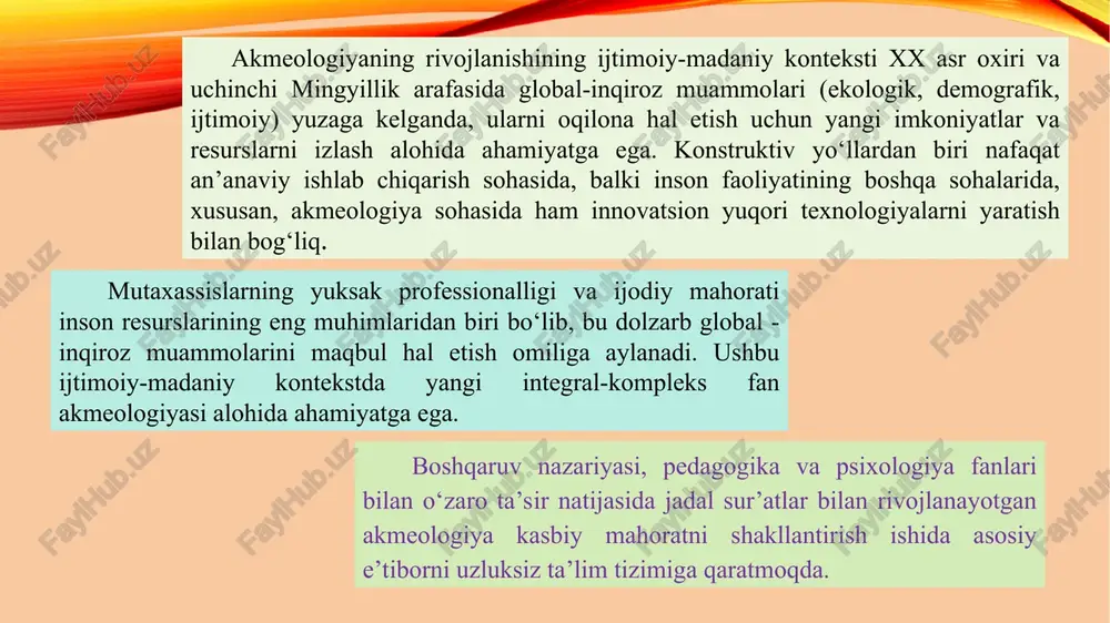 g etishmasligi va boshqalar: a) ijtimoiy qiyinchiliklar: notanish muhit shart-sharoitlari, shaxslararo munosabatlar, mehnat jamoasining saviyasi, undagi kishilarning xarakter xislatlari, ishlab chiqarish jamoasining qadriyatlari, ma’naviyati, an’analari va hokazo; hozirgi mutaxassislarning ko‘pchiligi o‘quv yurtlaridagi nazariy bilimlar bilan amaliy ko‘nikmalar o‘rtasida uzilish mavjudligi sababli mustaqil faoliyatning dastlabki kunlaridan boshlab qator qiyinchiliklarga duch keladilar. bu qiyinchiliklar o‘z mohiyatiga ko‘ra uch xildir. ular: v) mutaxassislik bilan bog‘liq o‘ziga xos qiyinchiliklar: ishlab chiqarishning mohiyati, xususiyati, texnologiya, qurilmalar, asboblar, amaliy ko‘nikmaning bo‘shlig‘i yoki ular bilan etarli darajada tanishmaganlik, kasbning iqtisodiy negizini to‘la anglab etmaslik, xavfsizlik texnikasi, mahsulot ishlab chiqarishning chizma-yoyilmasi va grafik ifodasini taqqoslash murakkabligi, muammolar oldida lol qolish. bu qiyinchiliklarni engish davrida insonning ruhiy holatlari, jarayonlari va xususiyatlarida miqdor hamda sifat o‘zgarishlari ro‘y beradi * oila mikromuhiti – yoshlik gashtini surayotgan yigit va qizlar ota-onasiga, buvabuvisiga, opa-singillariga, aka-ukalariga, turmush o‘rtog‘iga, farzandlariga oqilona munosabatda, oila a’zolarining har biri bilan to‘g‘ri muloqotda bo‘lishi, muayyan qoidaga asoslangan muomala qilishi …
