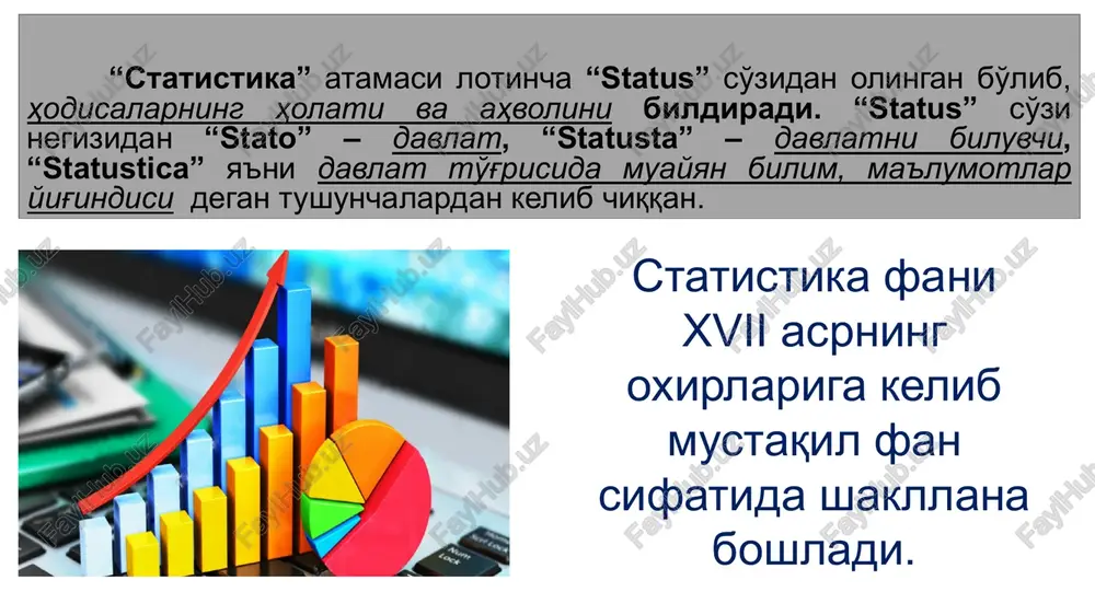 riy tasvirlanishidir. statistik ko'rsatkichlar hajmiy va hisoblangan ko'rsatkichlarga bo'linadi. statistik ko'rsatkichlarni statistik ma'lumotlar bilan chalkashtirmaslik kerak. statistik ma'lumotlar bu statistik ko'rsatkichlarni aniq raqamdagi ifodasidir. statistik ko'rsatkich tizimi – bu bir-biri bilan o'zaro bog'langan statistik ko'rsatkichlar yig'indisidir. agarda ko'rsatkichlar mamlakat, hudud va tarmoq darajasida hisoblansa, ular makrodaraja ko'rsatkichlari deyiladi. agarda korxona, firma va shu kabi darjalarda hisoblansa, mikrodaraja ko'rsatkichlari deyiladi. 2018 y 2019 y o’zbekiston respublikasi 406 648,5 511 838,1 qoraqalpog’iston respublikasi 15 009,4 18 735,7 viloyatlar andijanskaya 26 503,0 32 897,2 buxarskaya 21 158,3 26 695,0 djizakskaya 12 074,7 15 211,9 kashkadarinskaya 27 962,2 36 470,1 navoiyskaya 22 132,2 36 685,2 namanganskaya 18 046,0 23 239,0 samarkandskaya 31 233,5 37 593,9 surxandarinskaya 17 802,0 22 349,3 sirdarinskaya 8 066,3 10 477,7 tashkentskaya 38 774,3 50 117,8 ferganskaya 26 611,5 32 943,3 xorezmskaya 15 242,5 19 136,5 g. tashkent 54 694,3 74 527,6 yalpi ichki (hududiy) mahsulot hajmi (joriy narxlarda, mlrd.sum) …