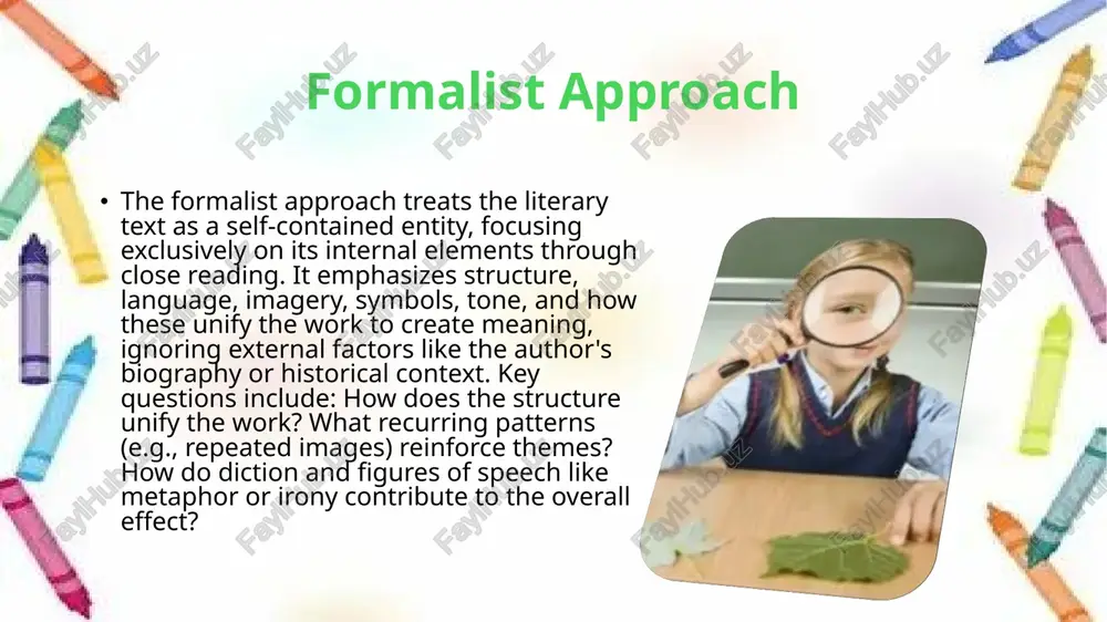 ions shape characters' lives? does the text affirm or challenge the social order? key theorists: karl marx, friedrich engels, and antonio gramsci (on hegemony) example: in charles dickens' *great expectations*, a marxist reading could highlight pip's class ascent as a critique of victorian social mobility and exploitation. application: highlights societal critiques but may reduce complex texts to economic determinism. marxist/sociological approach conclusion in conclusion, these interpreting models provide powerful tools for literary analysis, allowing us to uncover layers of meaning in texts. by selecting appropriate lenses—whether formalist, historical, or reader-oriented—we can achieve nuanced, evidence-based interpretations. remember, the best analyses are multidimensional, avoiding single-perspective limitations. image1.jpeg image2.jpeg image3.jpeg image4.jpeg image5.jpeg image6.jpeg image7.jpeg image8.jpeg image9.jpeg /docprops/thumbnail.jpeg