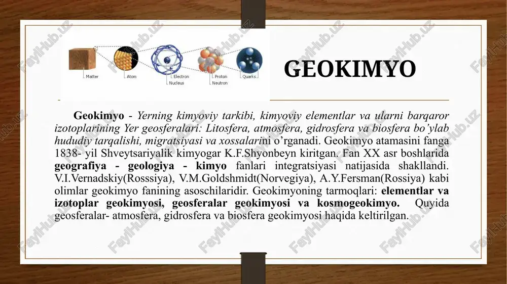on spektral tahlil emission spektral tahlil qariyb 50 yildan beri geokimyoviy qidiruv ishlarida keng qo`llanilib kelayotgan tahlil usullaridan biri. mazkur tahlil usuli tub jinclar, bo`shoq jinslar, o`simlik kuli, suv namunalarining quruq qoldiqlari va alohida minerallarning tarkibidagi elementlarning miqdorini aniqlashda foydalanilishi mumkin. asosiy spektral tahlillar yorug`lik manbaidan atomlar, molekularlar va ionlar tarqatish, to`lqin uzunligi va tarqalish intensivligini o`lchashdan iborat. alohida elementlarning miqdori ularning spektrdagi chizig`ining intensivligiga qarab aniqlanadi. geokimyoviy qidiruv ishlarida spektral tahlillar bir qator afzallik tomonlari uchun keng qo`llaniadi. mazkur tahlil usuli yordamida bir vaqtning o`zida o`rganilayotgan obektda 70 dan ortiq elementni aniqlash mumkin. atom-absorbtsiya tahlili geokimyoviy qidiruv ishlarida atom-absorbtsiya spektrometriya usuli yaqin vaqtlardan boshlab qo`llanila boshlanishiga qaramasdan uning qo`llanilishi uzluksiz tarzda kengaymoqda. mazkur usul bir vaqtning o`zida bitta namuna eritmasidan 40qa yaqin elementning miqdorini aniqlash mumkinligi bilan geokimyoviy tadqiqotlardagi juda ham qimmat tahlil usullardan biri hisoblanadi. tahlil qilish uchun namunalar eritma holiga o`tkaziladi. keyin eritma atom-absorbtsion spektrofotometrning kamerasiga solinadi …