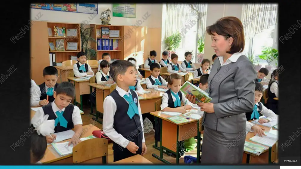 snixat daqiqasining mazmuni va tashkil etilishi  3–4-sinflarda husnixat daqiqalari dars jarayonida 8–10 daqiqa ajratilib, yozuv malakalarini mustahkamlashga xizmat qiladi. bu bo’limda mazmun va tashkillashtirishni chuqur tahlil qilamiz. husnixat daqiqasi dars boshida yoki o’rtasida o’rin olib, yozuv malakalarini mustahkamlash maqsadini ko’zlaydi. pedagogik dalil sifatida, b.f. skinnerning operant shartlantirish nazariyasi bo’yicha, qisqa mashqlar malakani avtomatlashtiradi. stranitsa 8 bosma va yozma harflarni takomillashtirish usullari  bosma va yozma harflarni takomillashtirish genetikusul (soddadan murakkabga) va ritmik usullar orqali amalga oshiriladi. pedagogik dalil sifatida, j. piagetning kognitiv rivojlanish nazariyasi bo’yicha, harf elementlarini tahlil qilish tafakkurni rivojlantiradi.bosma harflar kitobdagi shakl bilan taqqoslanadi, yozma harflar esa bog’lanish orqali takomillashtiriladi. dalil sifatida, tadqiqotlar shuni ko’rsatadiki, ritmik usul (sanoq bilan yozish) grafik xatolarni 25% kamaytiradi. 3–4-sinflarda tez yozuvga o’tishda qo’l harakatini mashq qildirish muhimdir.3- sinfda «o» harfini aylana shtrixi bilan yozdirib, «bobo» so’zida bog’lanishini o’rgatadi. 4-sinfda «sh, ch» harflarini «toshbaqa» so’zida takomillashtiradi. stranitsa 9 husnixat mavzularini tanlashda metodik …