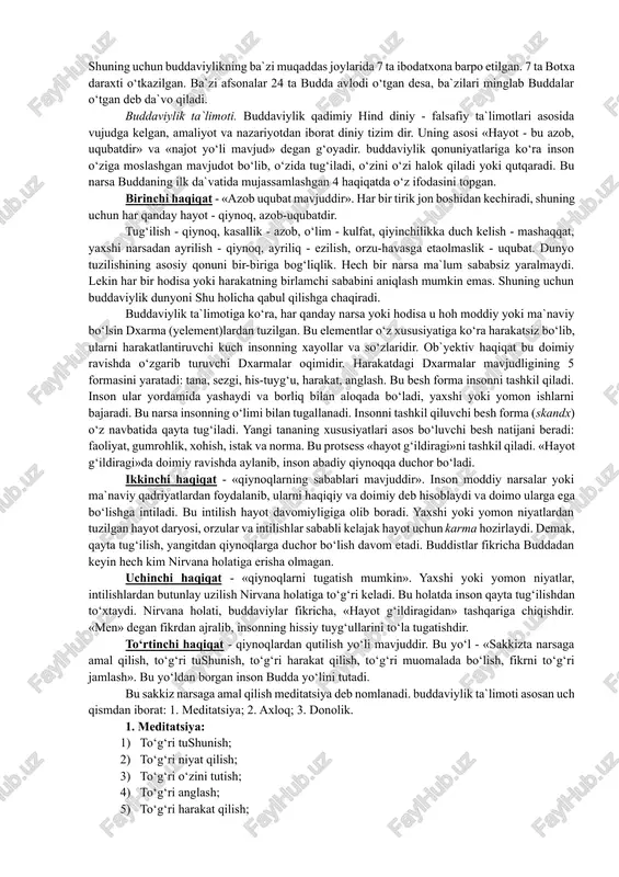 grafiyalarda buddaning haqiqiy hayoti bilan uning afsonaviy hayoti o‘zaro qorishib ketgan. siddxartxa shakya qabilasining podshohlaridan biri shuddxodananing o‘g‘li edi. uning saroyi ximolay tog‘lari etagida kapilavasti degan qishloqda bo‘lgan. (hozirda nepal hududida). onasi - malika mayya. podshoh o‘g‘lini orzu havaslar og‘ushida tarbiyalar, uni hech bir kamchiliksiz katta qiladi. ulg‘ayib qo‘shni podshohlardan birining qizi yashadxaraga uylanadi va o‘g‘il ko‘rib, unga raxula deb ism qo‘yadi. hech bir qiyinchilik va kamchilik ko‘rmay o‘sgan bola siddxartxa ittifiqo qarigan cholni, bemorni, og‘ir mehnatli bir rohibni uchratadi. bundan qattiq ta`sirlagan shahzoda insoniyatni qiyinchilik va azobdan qutqarish yo‘llarini axtarib saroyni tashlab ketadi. bu vaqtda u 30 yoshda edi. u beshta rohibga ko‘shilib, ular bilan qishloqma-qishloq kezib yuradi. ko‘p vaqt bu rohiblarga hamrohlik qilib, ularning yo‘llarida ma`lum maqsad yo‘qligini va bu yo‘l o‘z oldiga qo‘ygan maqsadi - insoniyatni azob uqubatdan qutqarishga olib bormasligini anglaydi va rohiblar jamoasidan ajraladi. u chakalakzor o‘rmonlarda kezib, charchab bir daraxti tagida dam olish uchun …