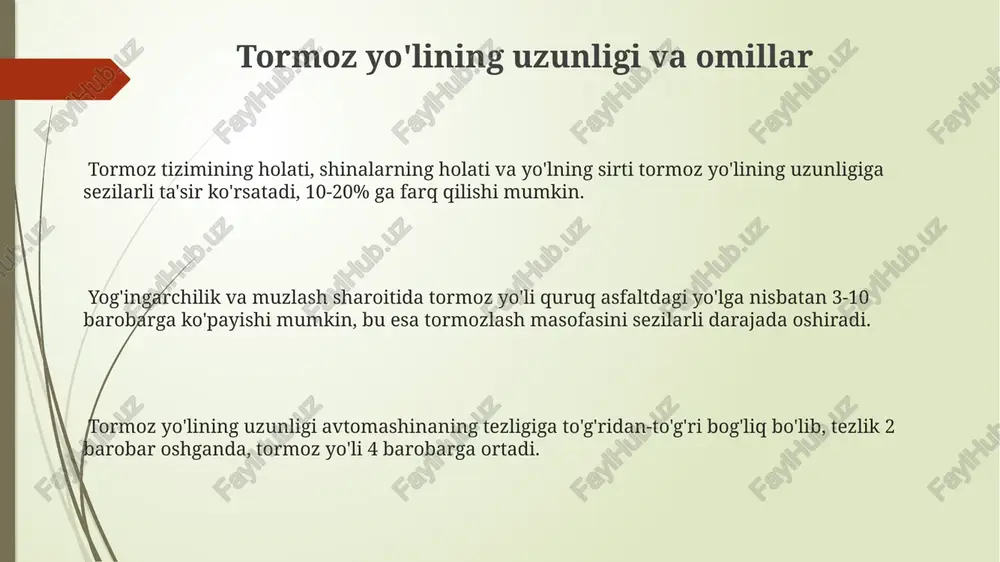 ini uzaytiradi. mexanik tormozlash tizimlari odatda avtomashinalarda qo'shimcha qo'llab-quvvatlovchi tizim sifatida ishlatiladi va to'liq ishlashi uchun 3-5 kgf kuch talab qilinadi, bu esa haydovchining kuch sarfini oshiradi. e'tiboringiz uchun rahmat @taqdimot_robot